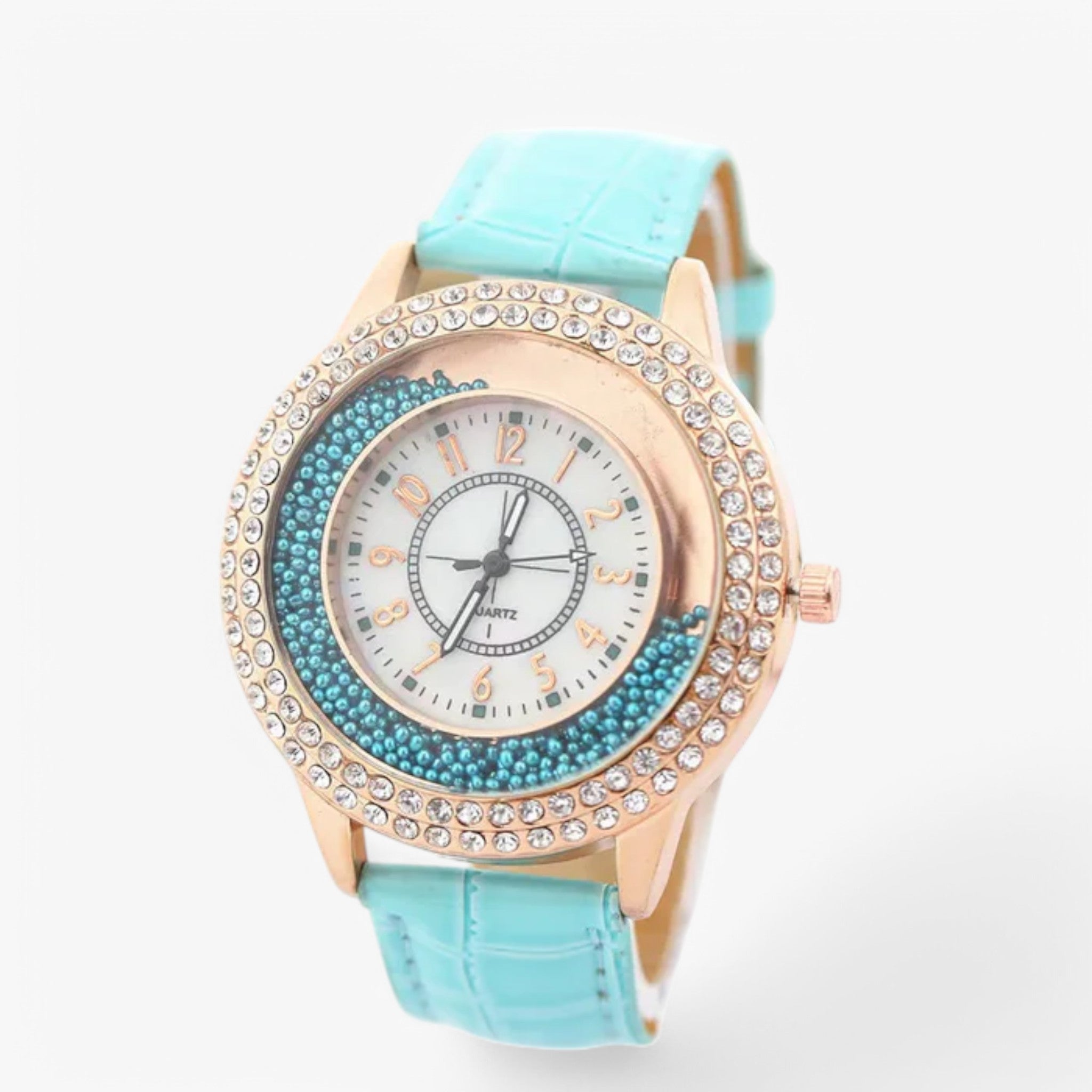 Olive | Orologio da donna in pelle PU con strass di cristallo e movimento al quarzo - verde blu - female watch watch for women - Concept Palermo