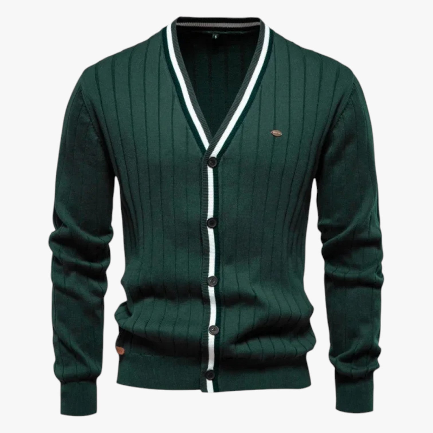 Jeremy | Cardigan in lana con scollo a V da uomo, stile caldo color block per autunno/inverno - verde - Sweater sweater men sweaters - Concept Palermo