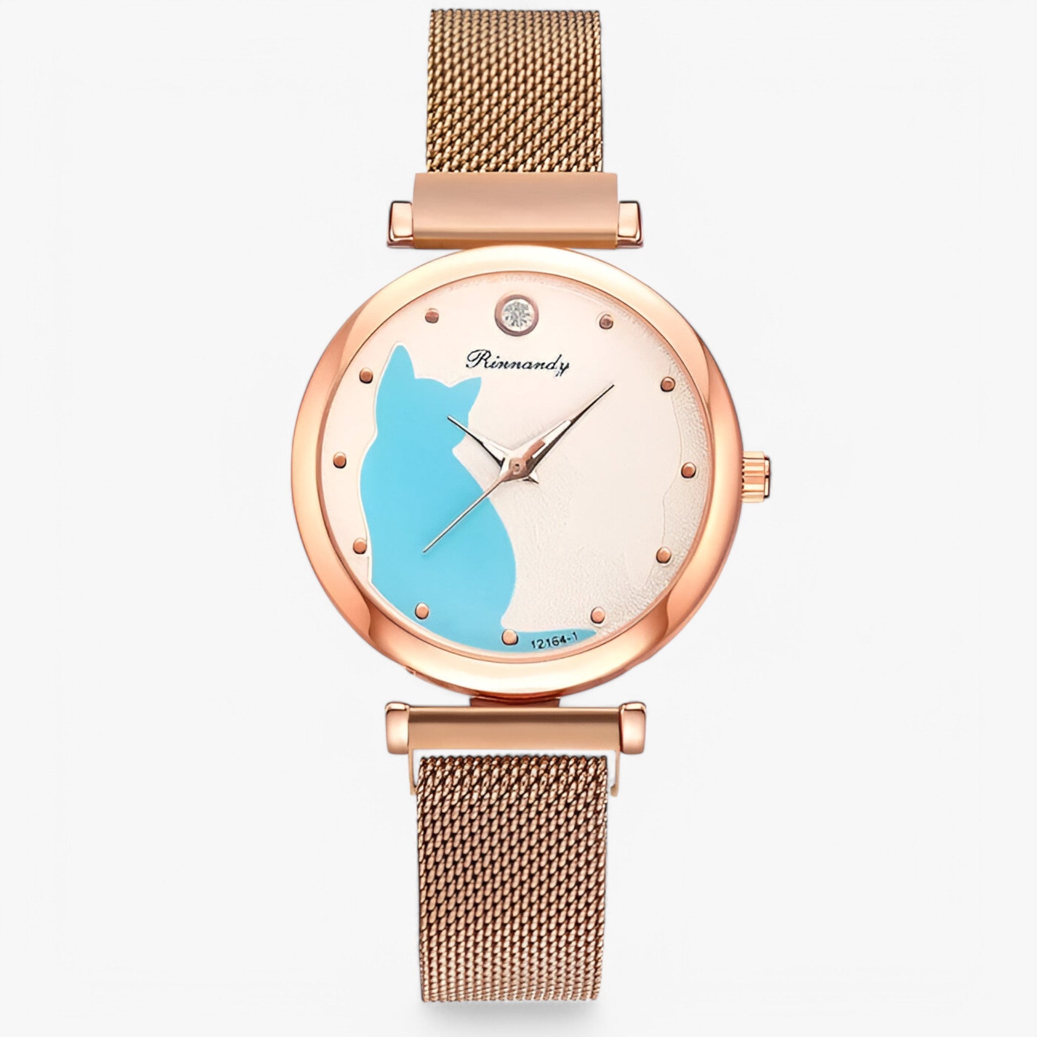 Skylar | Orologio da donna con quadrante a forma di gatto e cinturino in maglia – Set da 5 pezzi - Oro - female watch watch for women - Concept Palermo