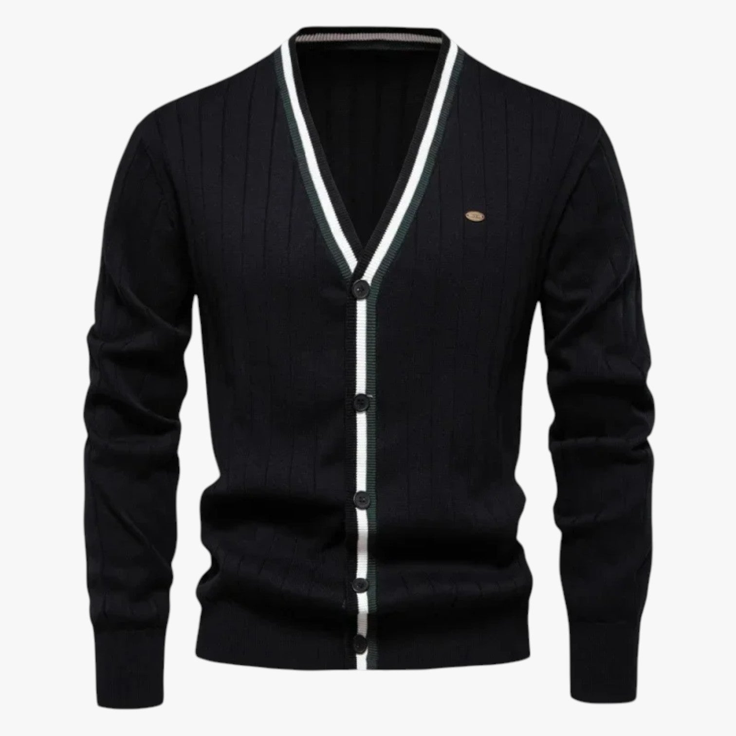 Jeremy | Cardigan in lana con scollo a V da uomo, stile caldo color block per autunno/inverno - nero - Sweater sweater men sweaters - Concept Palermo
