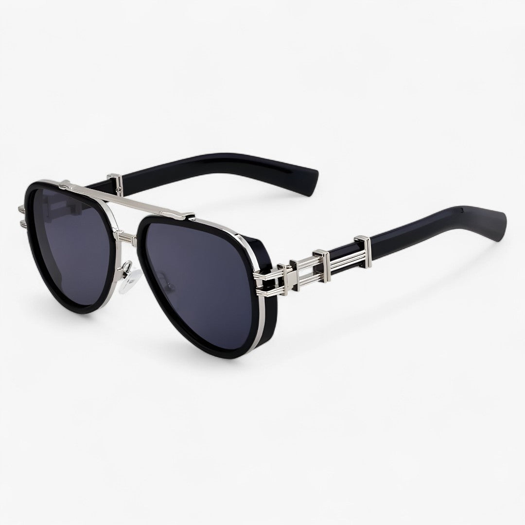 Jack | Occhiali da sole vintage in metallo stile designer - NeroArgentoGrigio - Fashion Sunglasses men sunglasses polarized mens sunglasses Polarized man sunglasses Sunglasses sunglasses polarized men - Concept Palermo