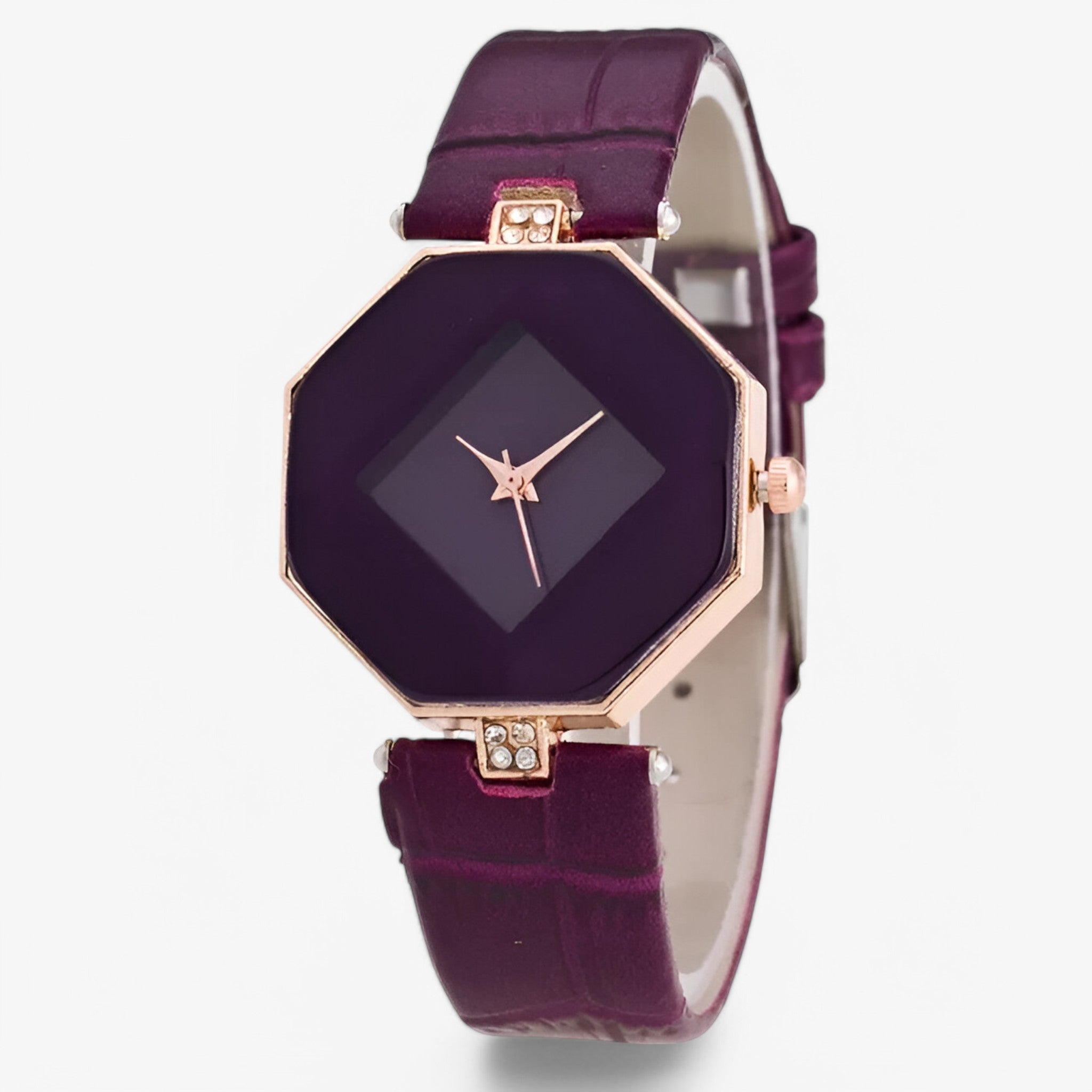 Chiara | Orologio da donna in pelle con dettagli dorati e cristalli - Viola - female watch watch for women - Concept Palermo