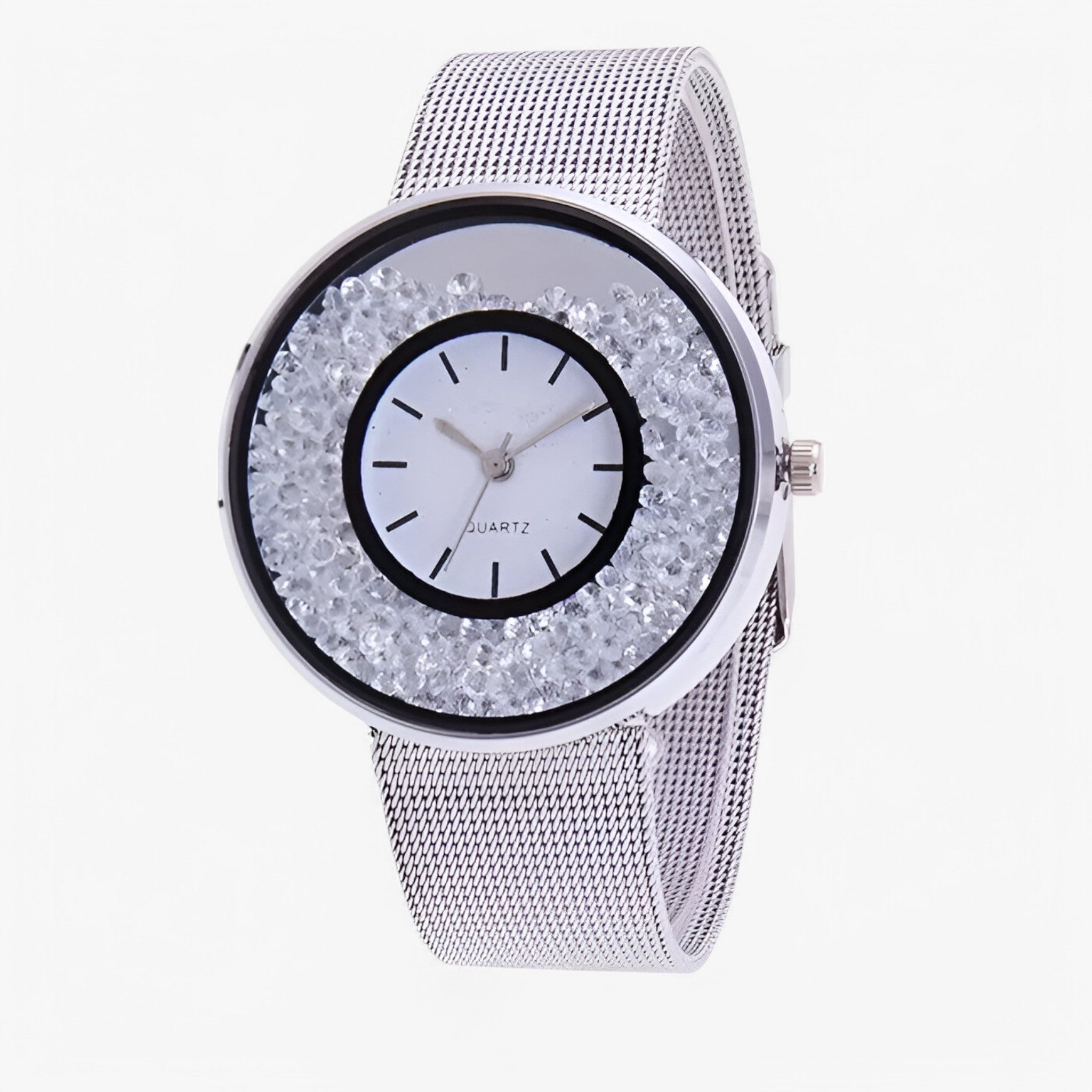 Amber | Orologio da donna in acciaio con finitura oro rosa e bracciale in maglia di strass - argento - female watch watch for women - Concept Palermo