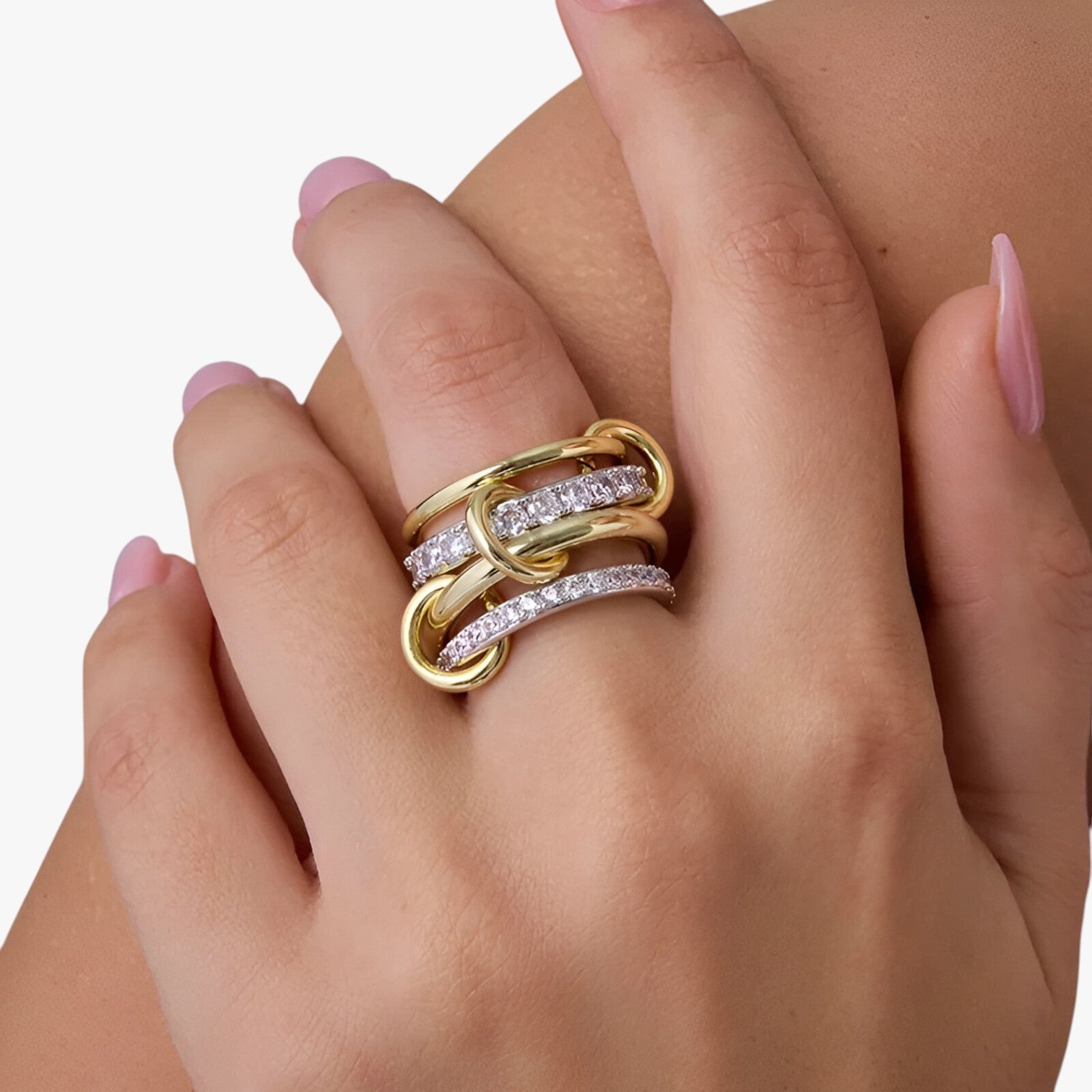 Elise | 18K gold stacked rings with cubic zirconia - - Ring Rings women ring womens ring - Concept Palermo