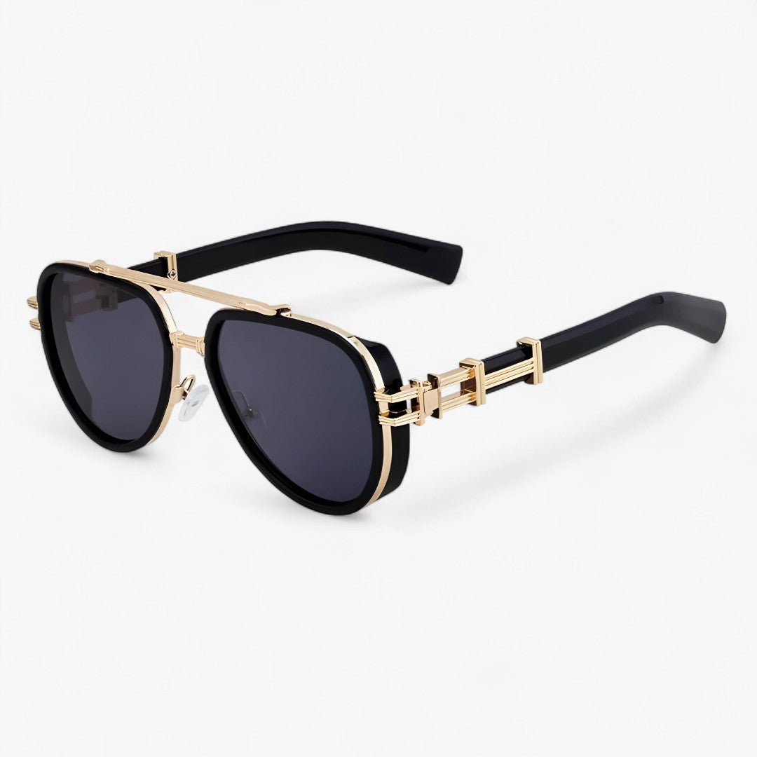 Jack | Occhiali da sole vintage in metallo stile designer - NeroOroGrigio - Fashion Sunglasses men sunglasses polarized mens sunglasses Polarized man sunglasses Sunglasses sunglasses polarized men - Concept Palermo