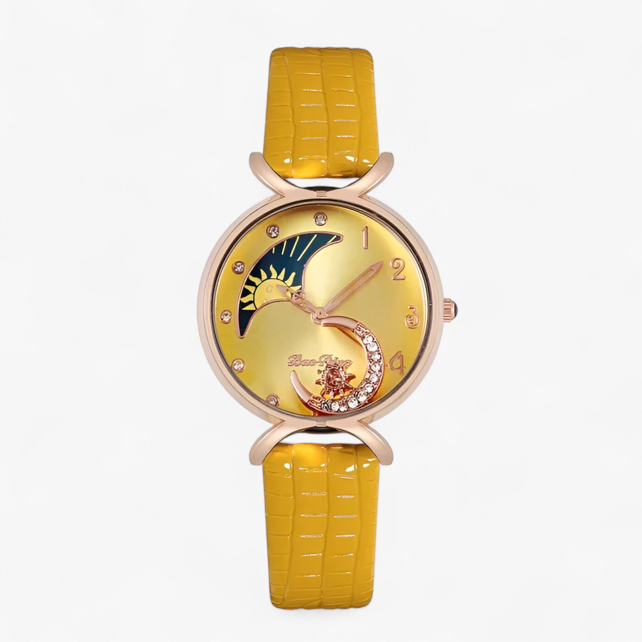 Lucia | Orologio da donna di lusso al quarzo con cinturino in pelle e luna mobile - Gialla - female watch watch for women - Concept Palermo