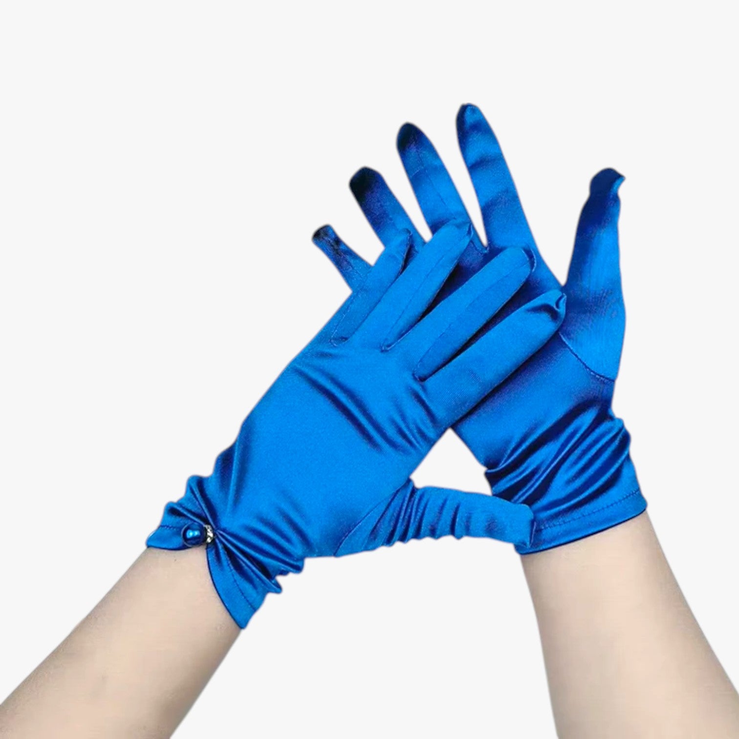 Leila | Guanti Eleganti in Satin con Perle Perfetti per Cerimonie e Occasioni Speciali - Blu Reale - gloves - Concept Palermo