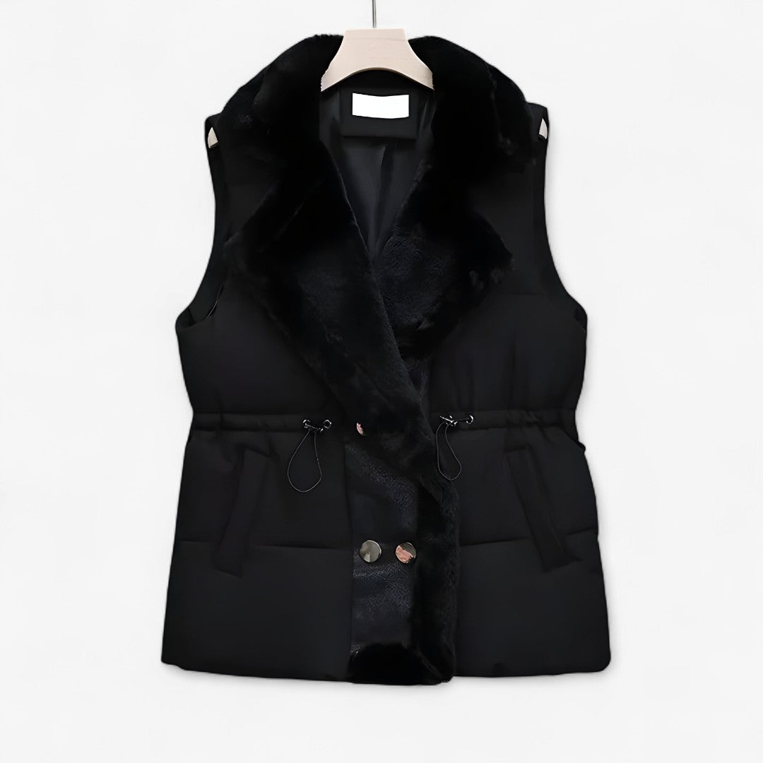 Alex | Gilet imbottito con collo in pelliccia sintetica – Vita regolabile, freddo - Nero - jacket - Concept Palermo