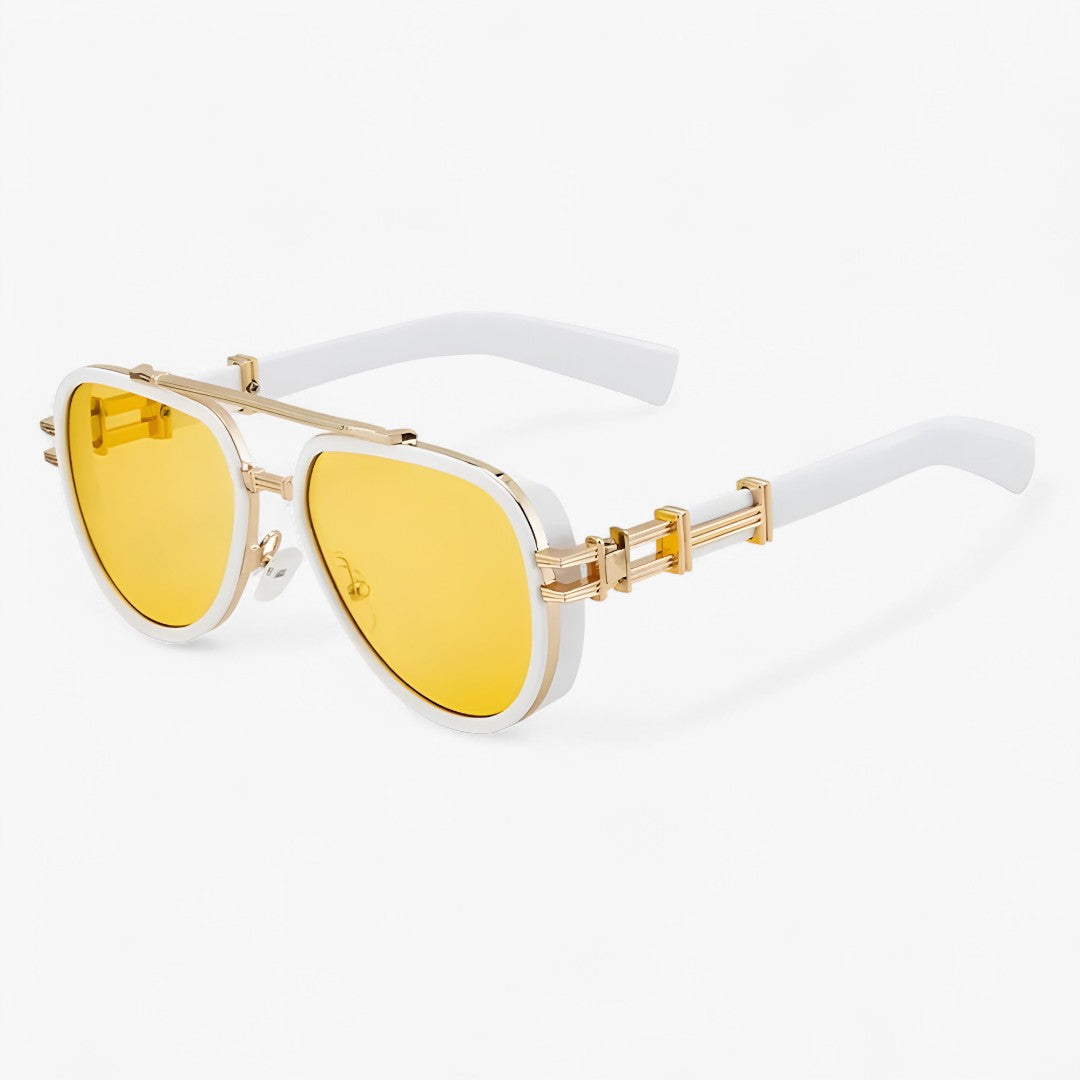 Jack | Occhiali da sole vintage in metallo stile designer - Bianco Giallo - Fashion Sunglasses men sunglasses polarized mens sunglasses Polarized man sunglasses Sunglasses sunglasses polarized men - Concept Palermo