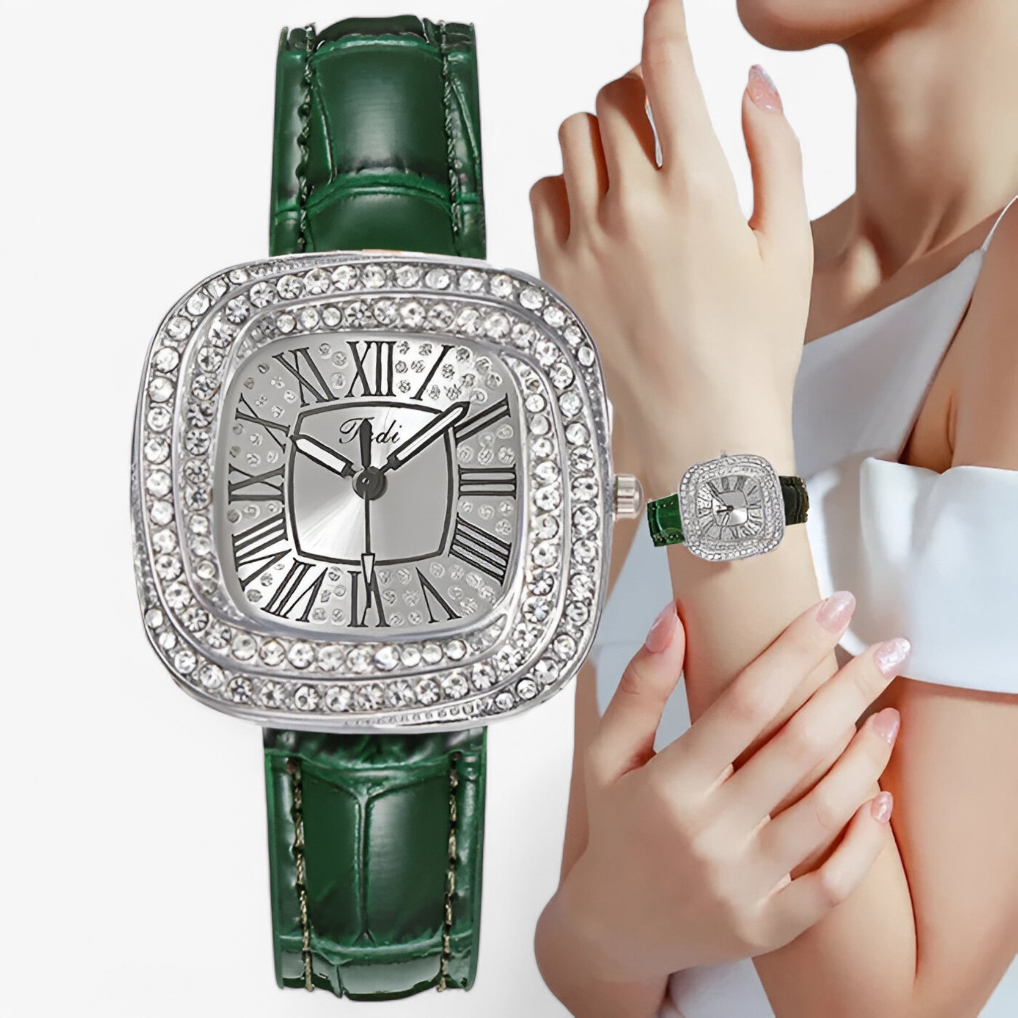 Stella – Orologio da Donna Elegante in Pelle Verde con Diamanti - - female watch watch for women - Concept Palermo