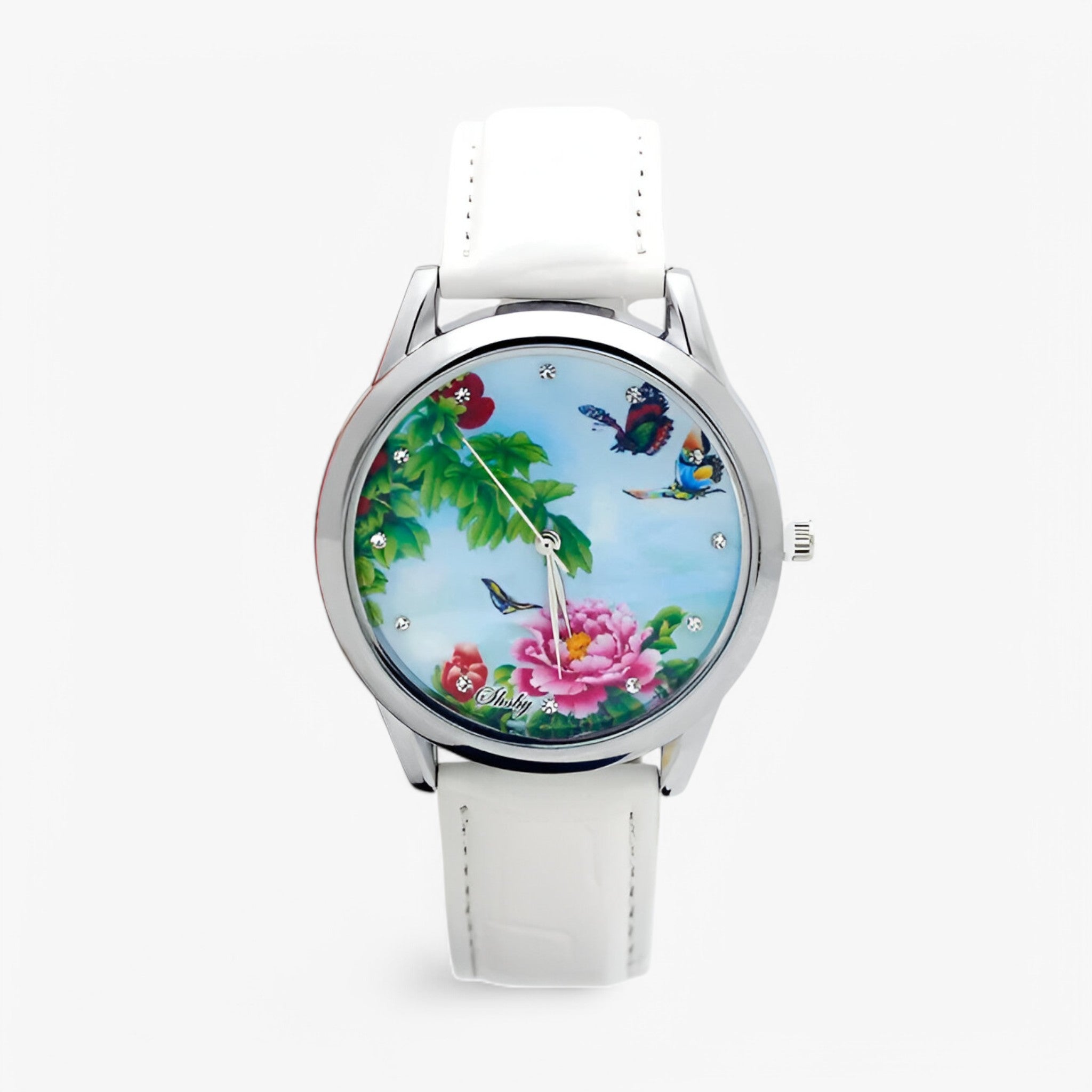 Kaia | Orologio da donna con cinturino in pelle e quadrante floreale elegante - bianca - female watch watch for women - Concept Palermo