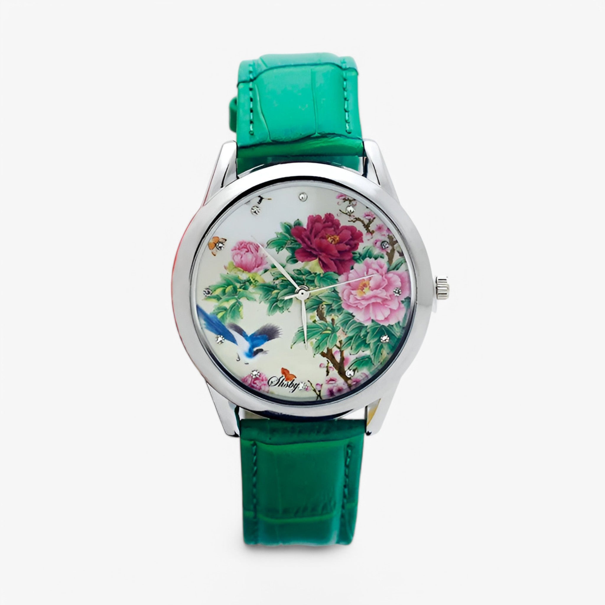 Kaia | Orologio da donna con cinturino in pelle e quadrante floreale elegante - verde - female watch watch for women - Concept Palermo
