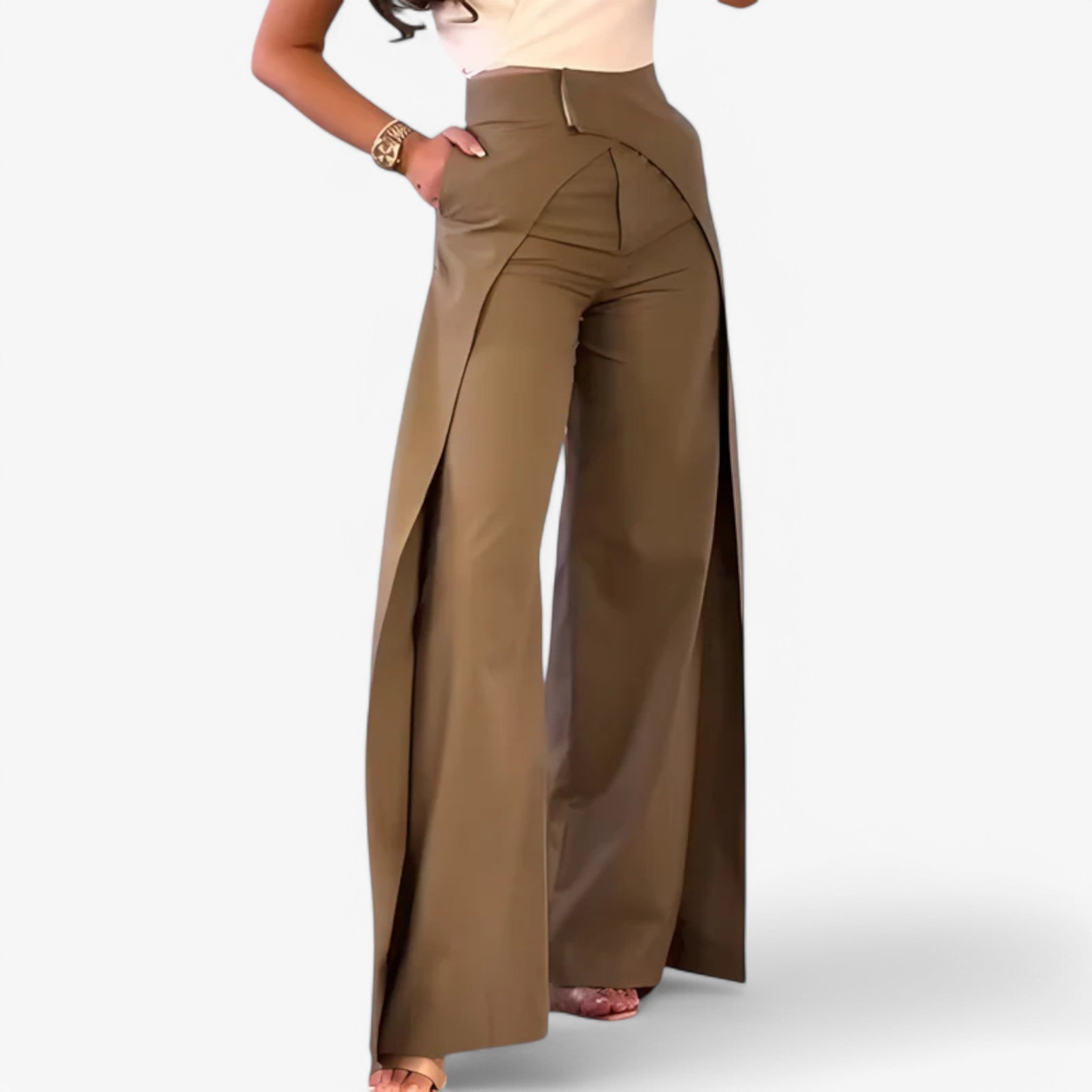 Emma | Pantaloni da donna - Vita alta e comfort - Marrone - - Concept Palermo