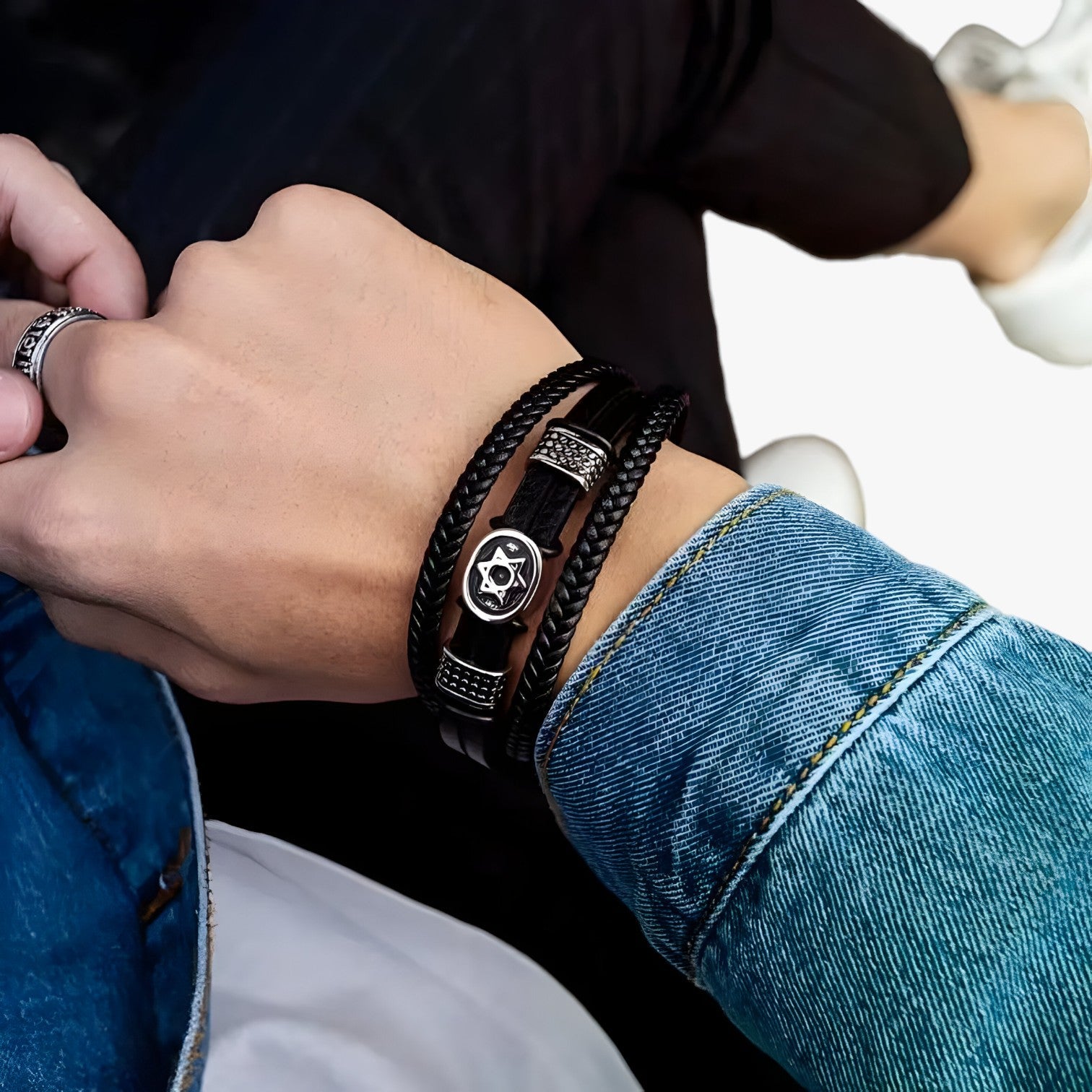 David | Bracciale in Cuoio a Strati Elegante con Chiusura Magnetica - - BRACELETS mens accessory mens bracelet - Concept Palermo