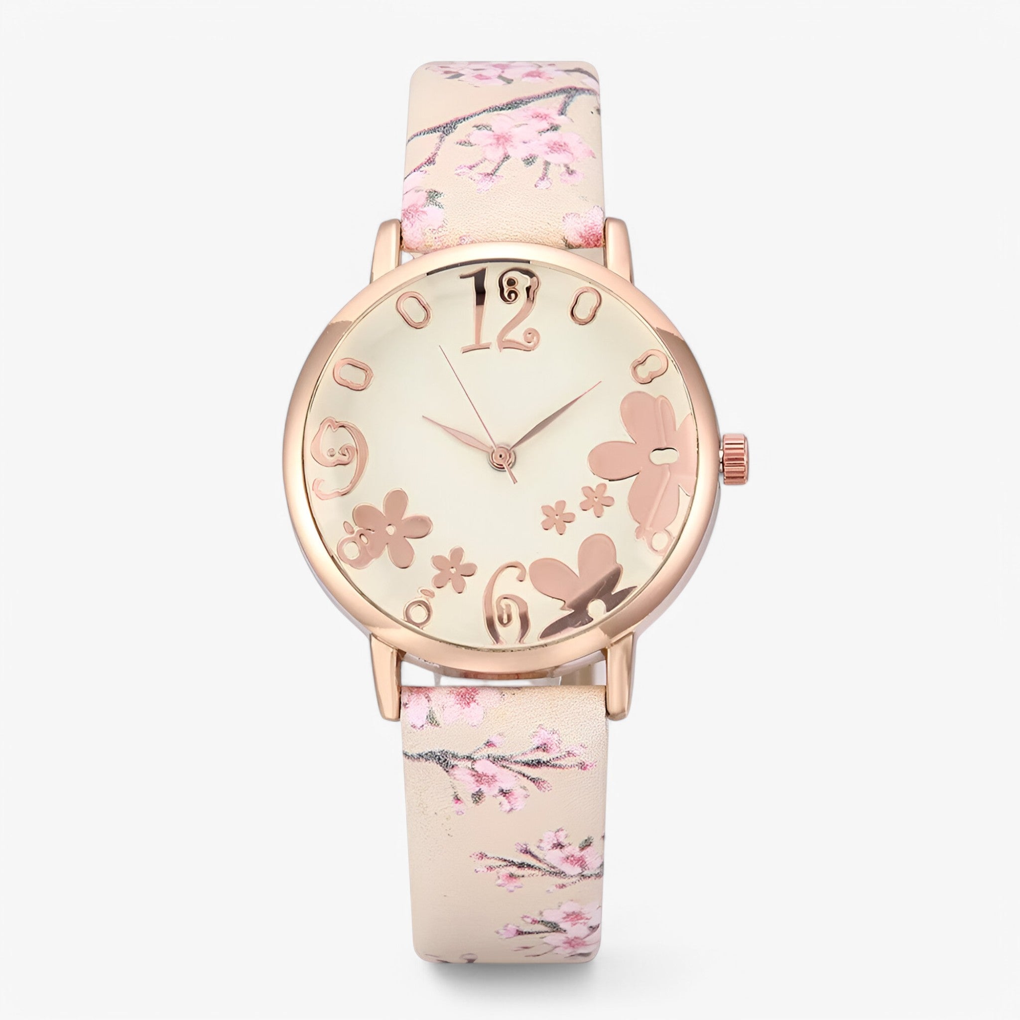 Kimberly | Orologio da donna in pelle con quadrante floreale e bracciale coordinato - Beige - female watch watch for women - Concept Palermo
