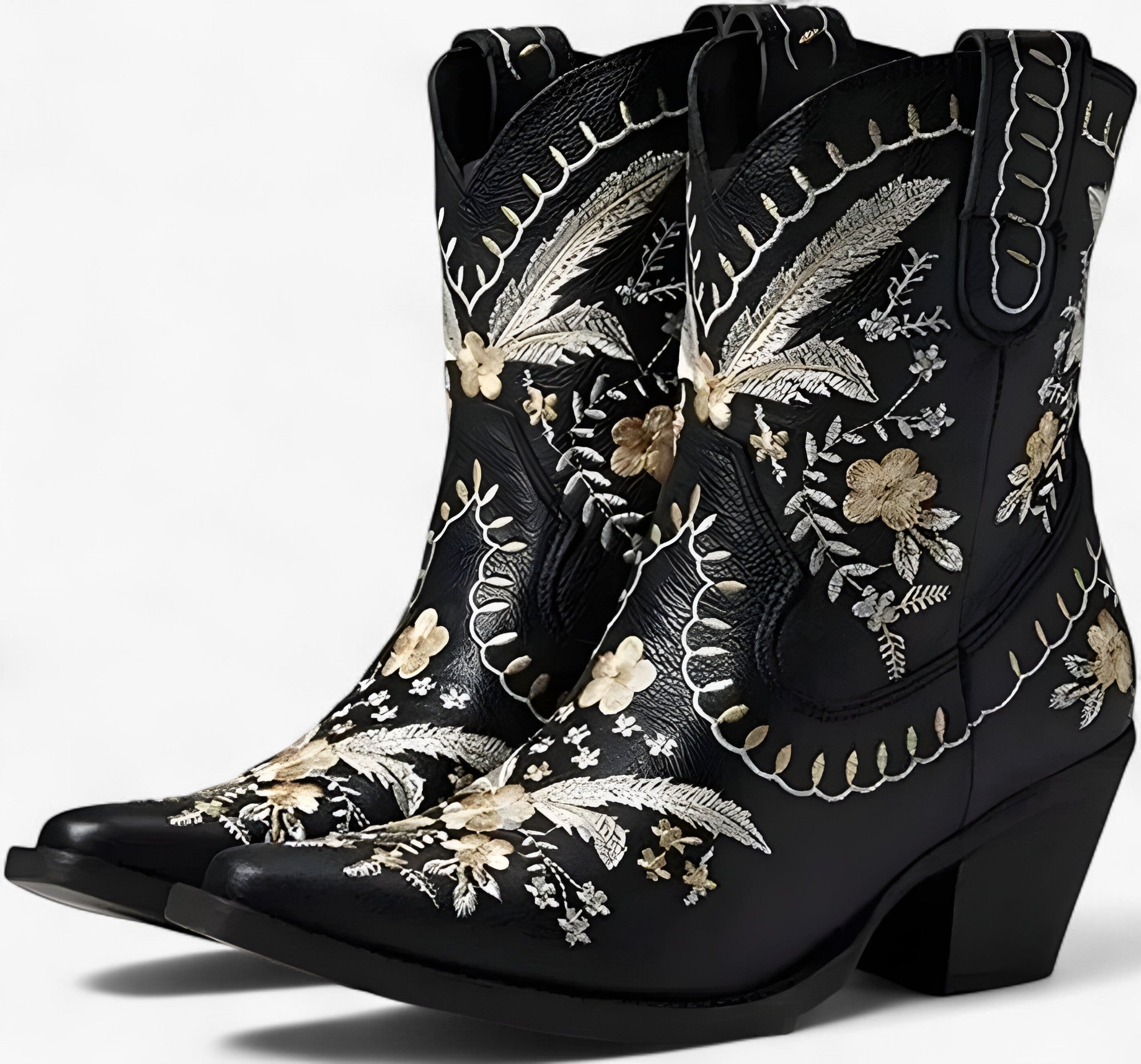 Daisy | Stivali western ricamati con tacco grosso, stile cowgirl - Nera - BOOTS Boots & Shoes - Concept Palermo