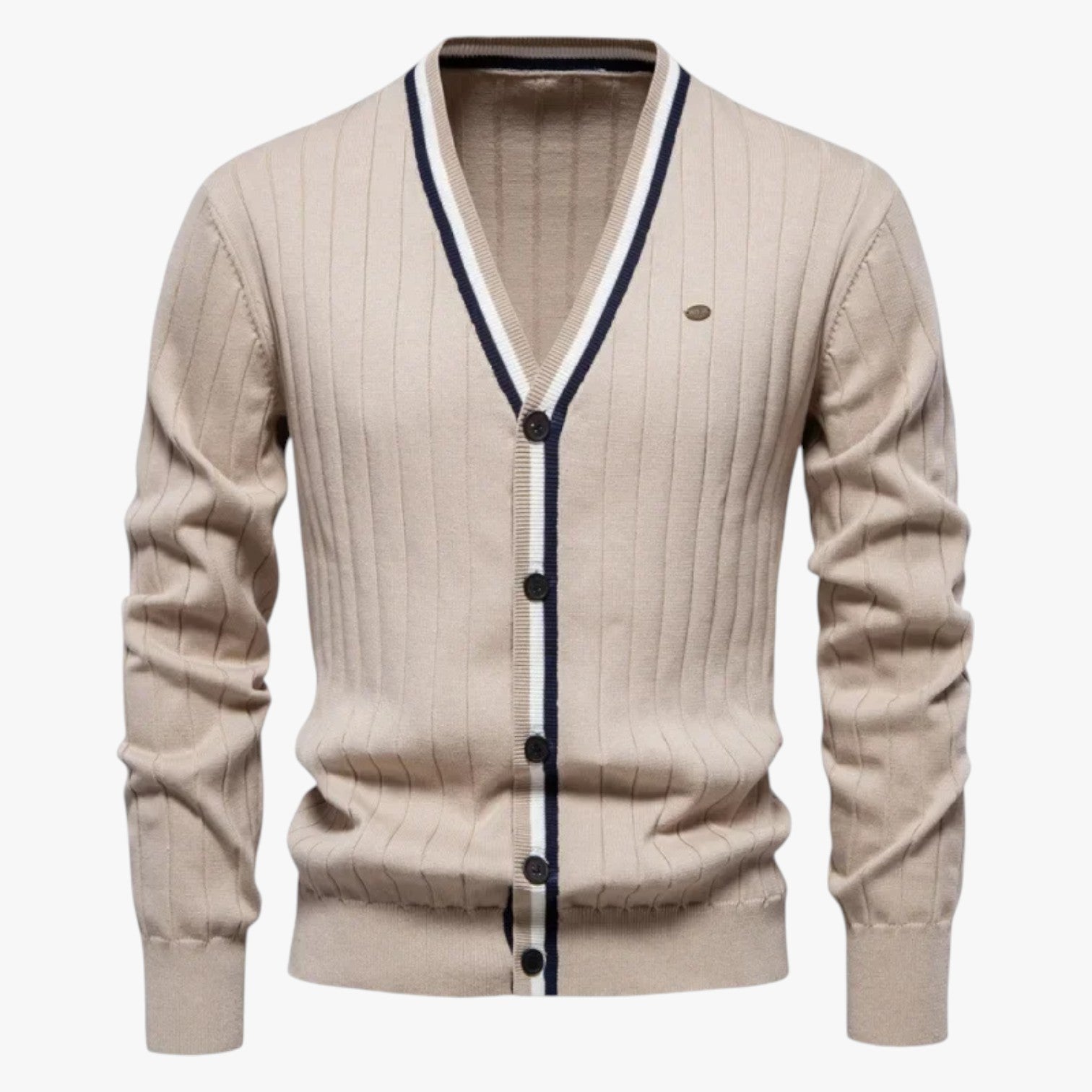 Jeremy | Cardigan in lana con scollo a V da uomo, stile caldo color block per autunno/inverno - Albicocca - Sweater sweater men sweaters - Concept Palermo