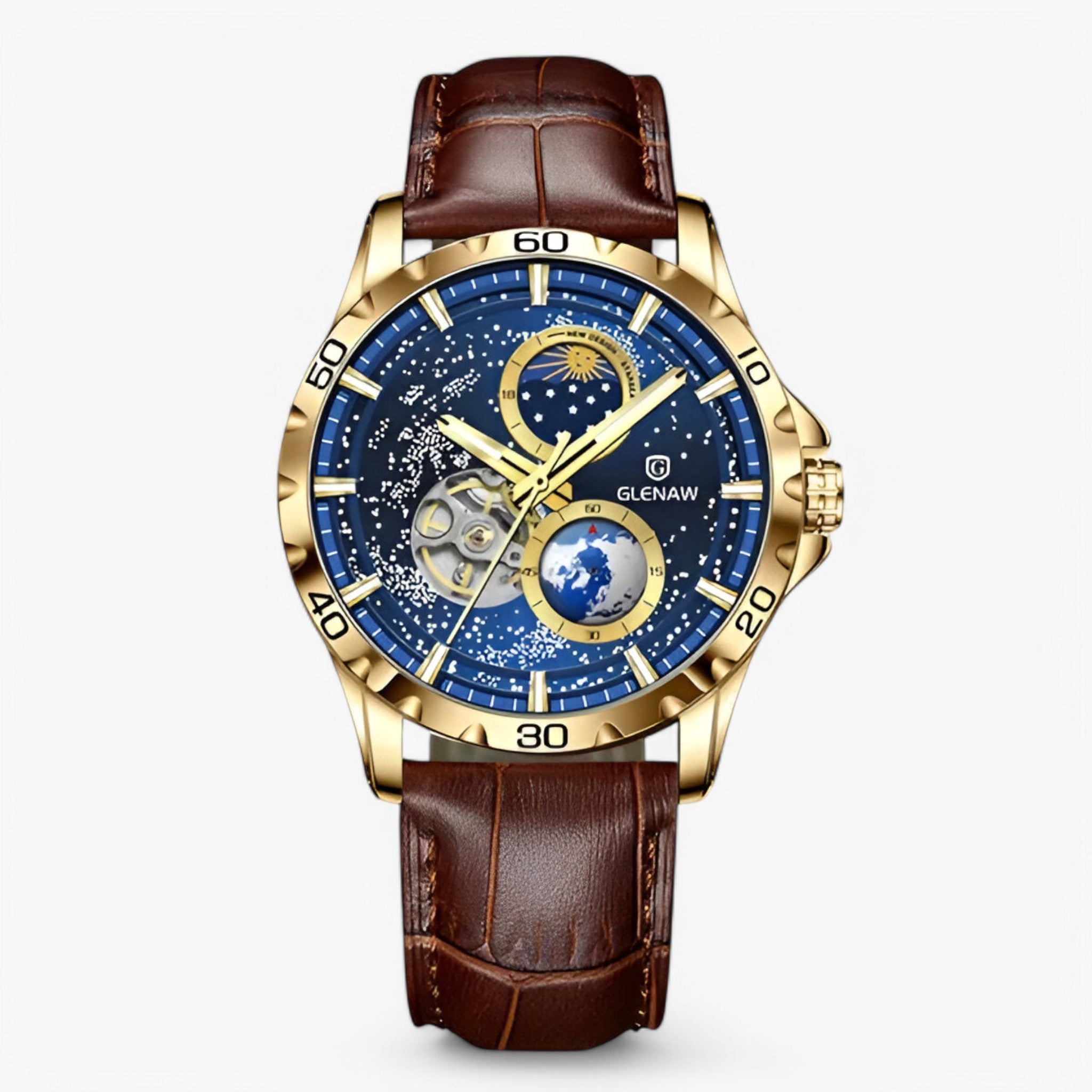 Jareth | Orologio Meccanico Fasi Lunari in Acciaio Inossidabile - marrone - - Concept Palermo
