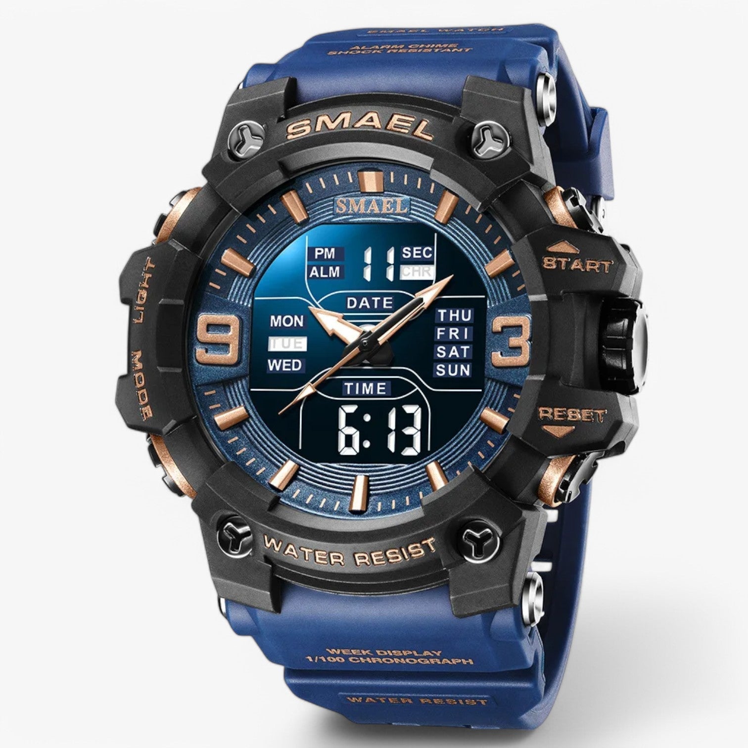 Janos | Orologio sportivo – display LED, impermeabile e doppia visualizzazione dell'orario - Blu - mens accessory watch watch for men - Concept Palermo