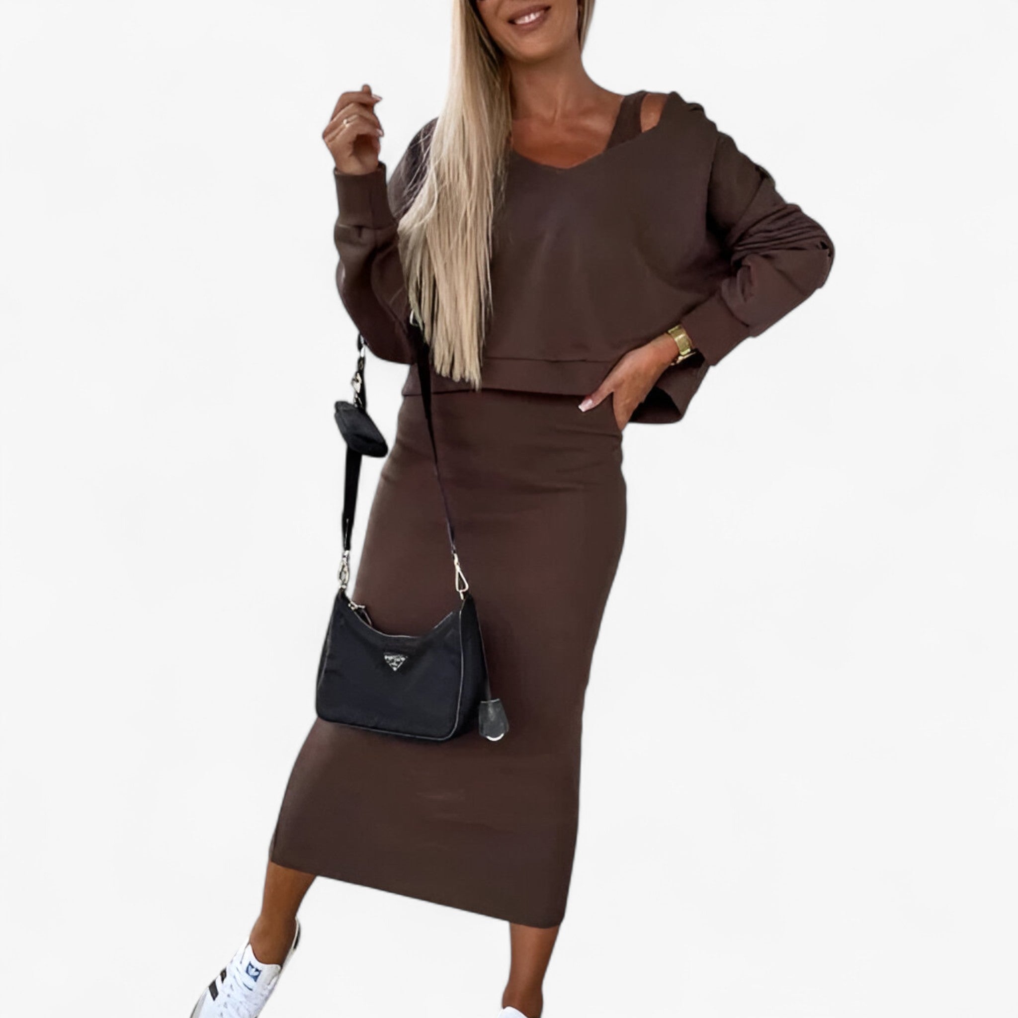 Lea | Set maglione e vestito – Comodo e sexy - Khaki - - Concept Palermo