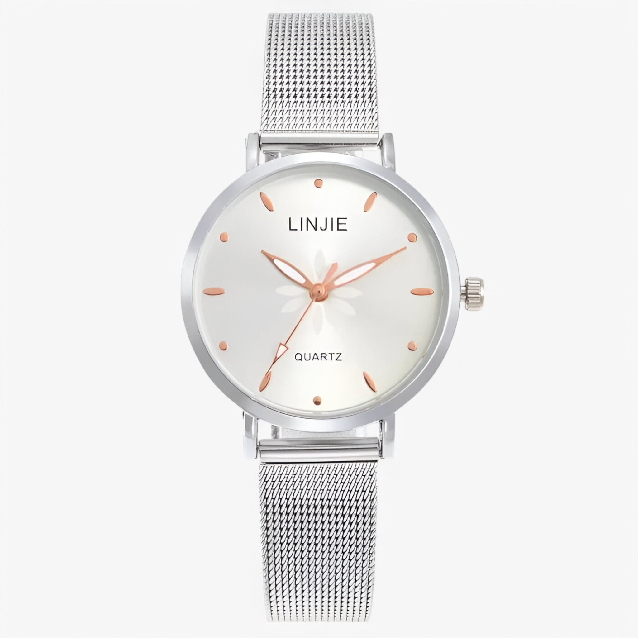Emma | Orologio minimalista in argento con fiori e cinturino in acciaio - Bianca - female watch watch for women - Concept Palermo