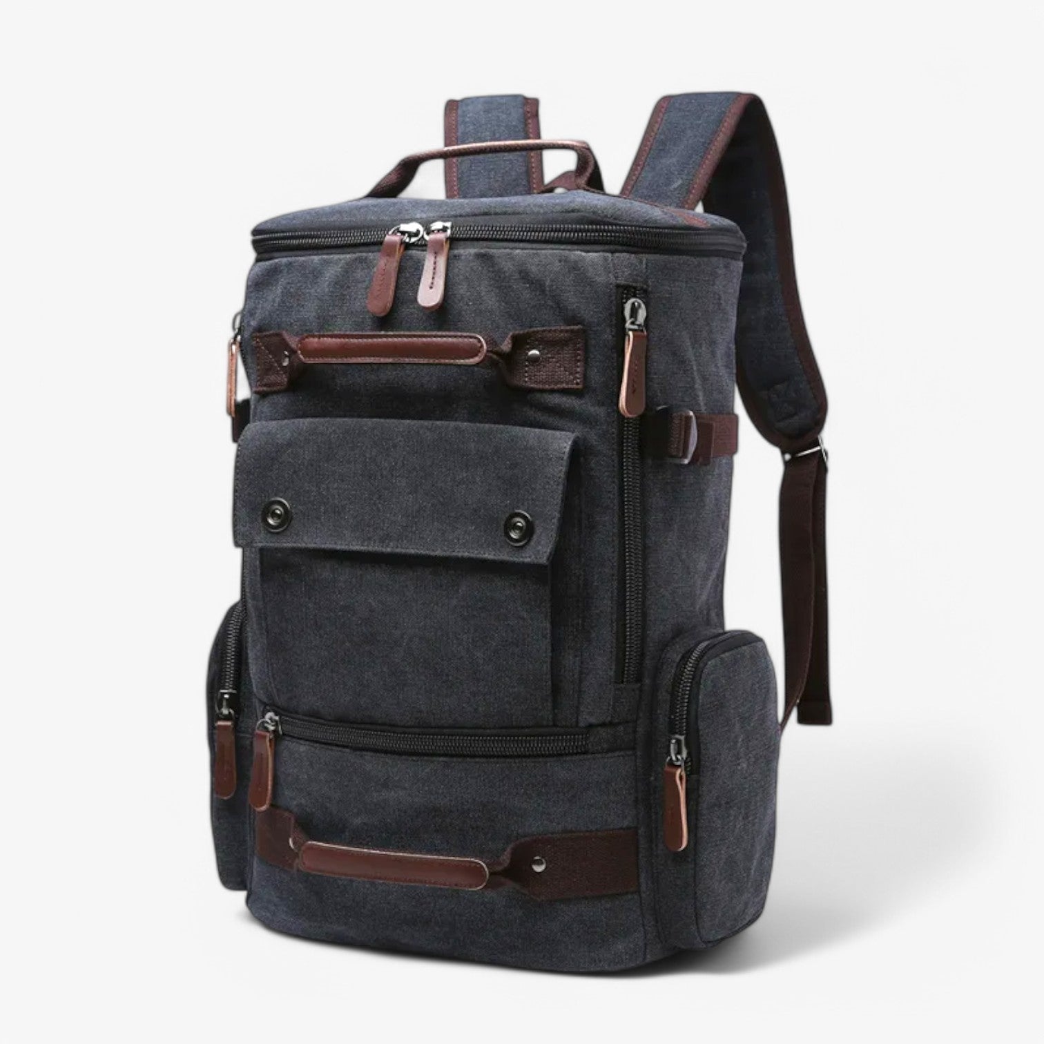 Enrique | Ampio Zaino Vintage in Tela con Scomparto per Laptop - Nero - Backpacks bag mens bag - Concept Palermo
