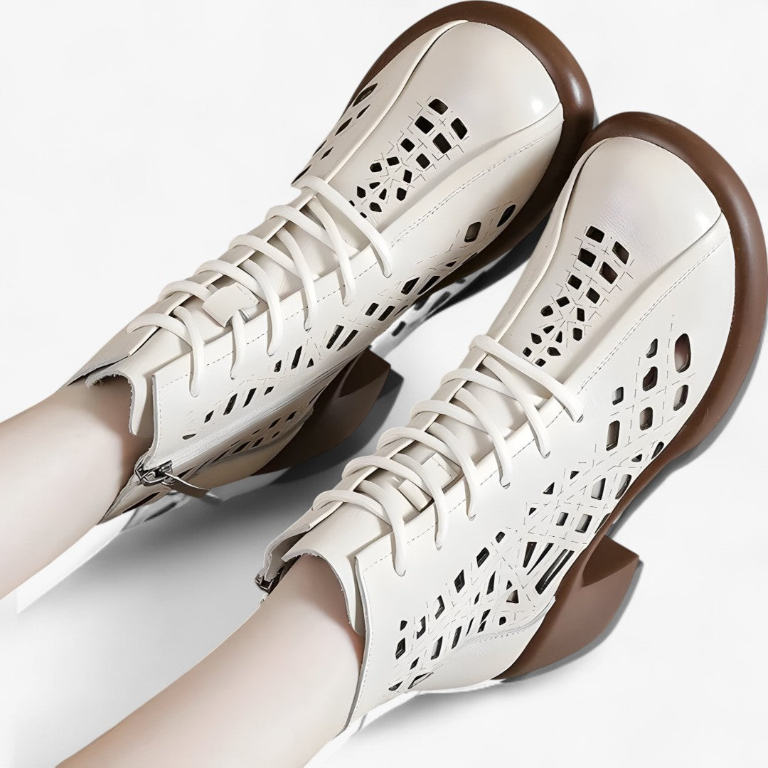 Hannah | Stivaletti in pelle cuciti a mano con lacci in stile naturale - - BOOTS Boots & Shoes - Concept Palermo