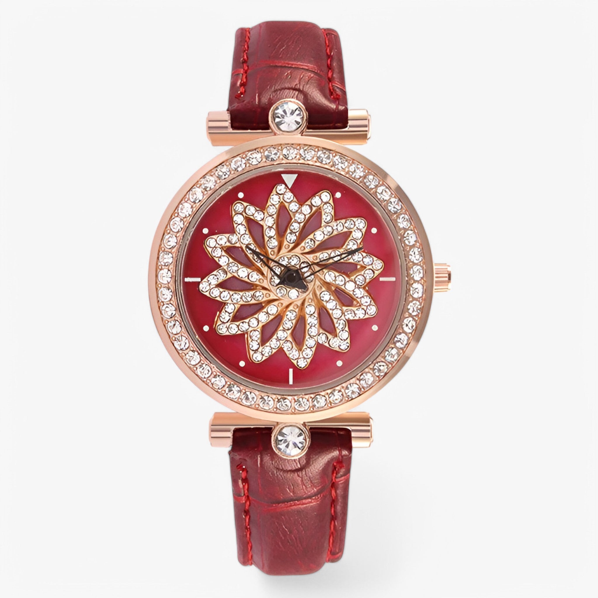 Brenda | Orologio da donna con quadrante floreale rotante e bracciale in maglia elegante - Rossa - female watch watch for women - Concept Palermo