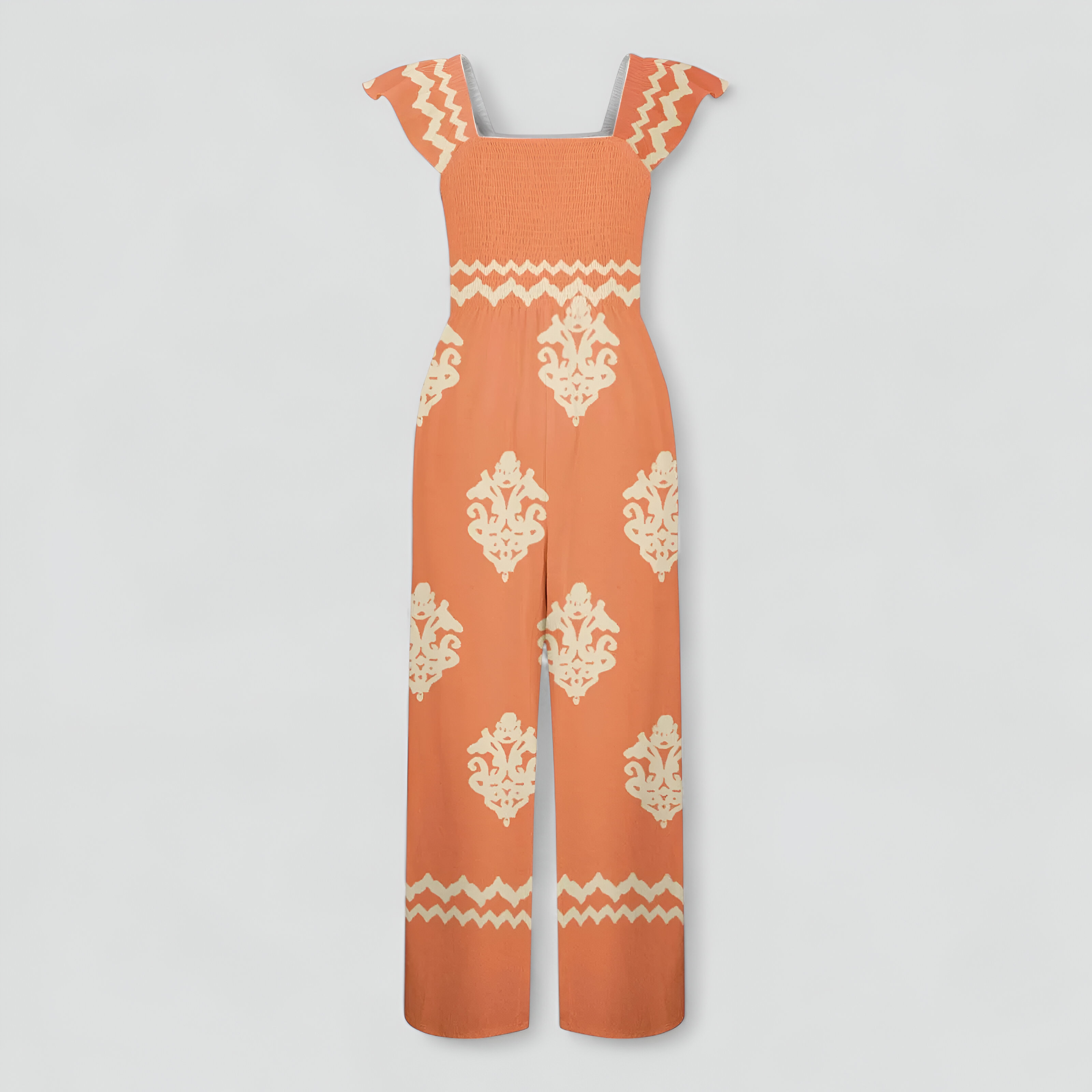 Tonia | Tuta Donna Bohemien a Vita Alta Gamba Larga - Arancione - abbigliamento casual moda estiva stile vintage tuta a vita alta tuta bohemien tuta con maniche a cappuccio tuta donna tuta elegante tuta gamba larga tuta leggera - Concept Palermo
