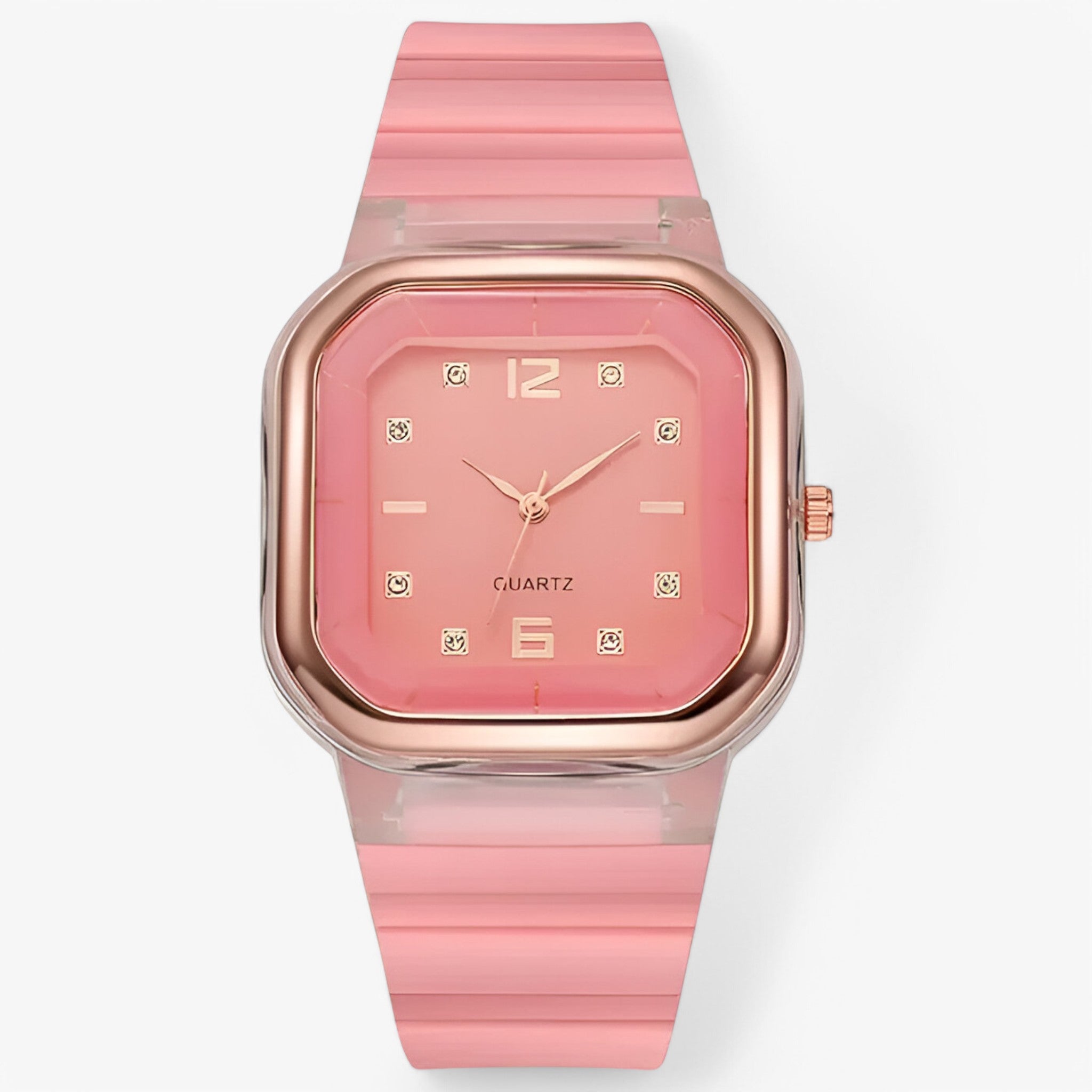 Janessa | Orologio da donna in silicone con quadrante grande e dettagli strass - rosa - female watch watch for women - Concept Palermo