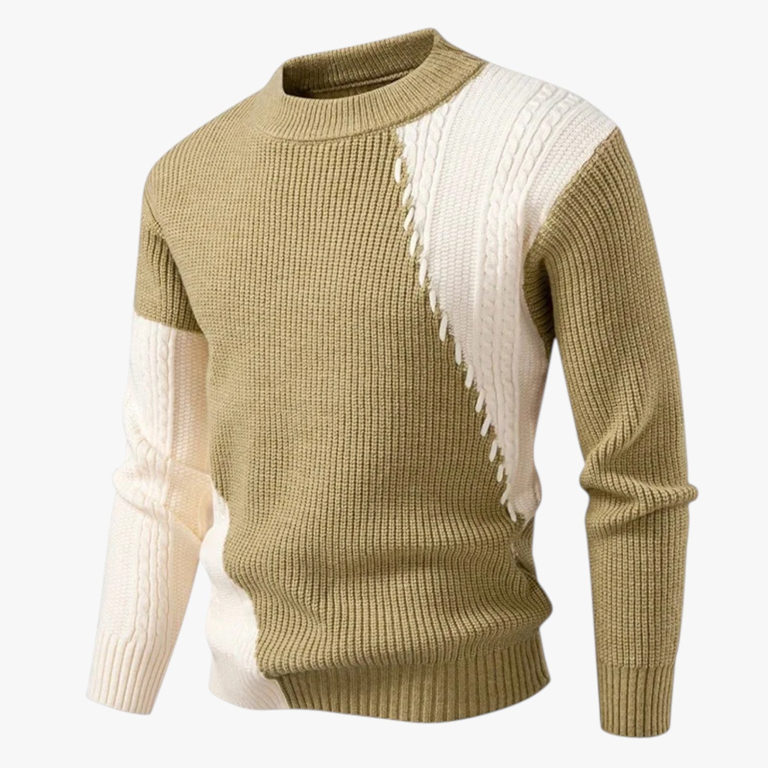 Felix | Maglione oversize da uomo, caldo ed elegante, color block, per l'autunno - Cachi - Sweater sweater men sweaters - Concept Palermo
