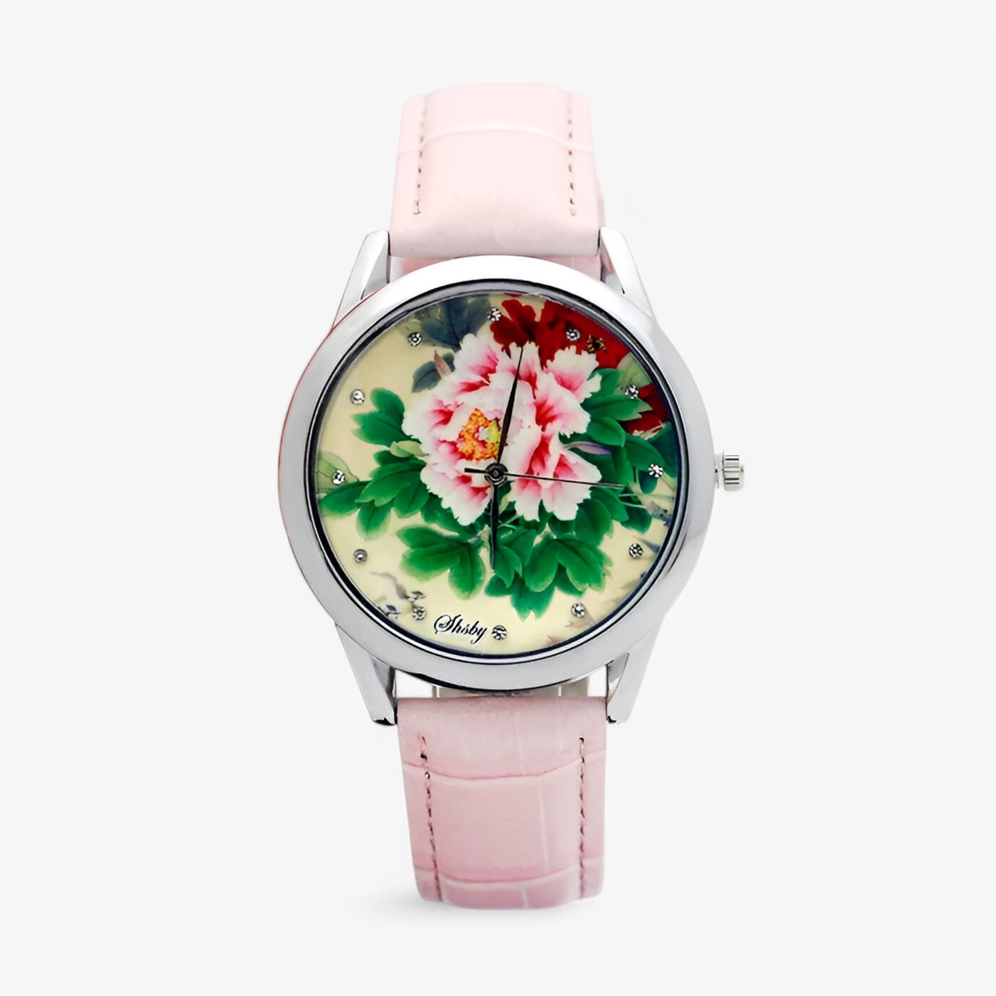 Kaia | Orologio da donna con cinturino in pelle e quadrante floreale elegante - rosa - female watch watch for women - Concept Palermo