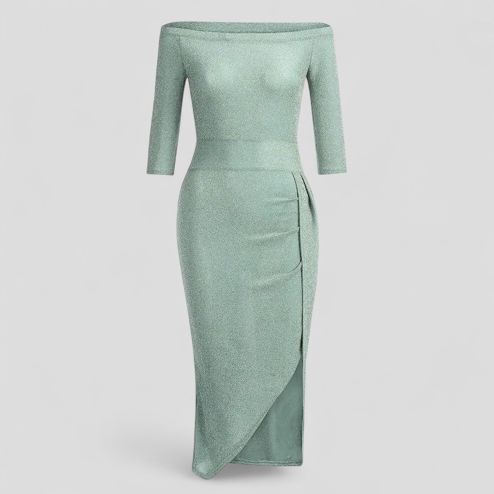 Karrisa | Abito Cerimonia Donna Elegante Estivo - Verde argento - abito elegante abito estivo abito in satin abito per eventi abito versatile fashion donna moda estate stile estivo vestito glamour vestito senza spalline - Concept Palermo