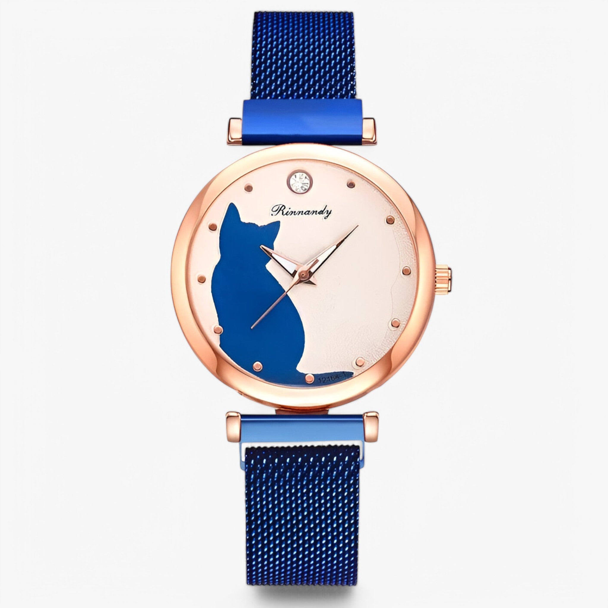 Skylar | Orologio da donna con quadrante a forma di gatto e cinturino in maglia – Set da 5 pezzi - Blu - female watch watch for women - Concept Palermo