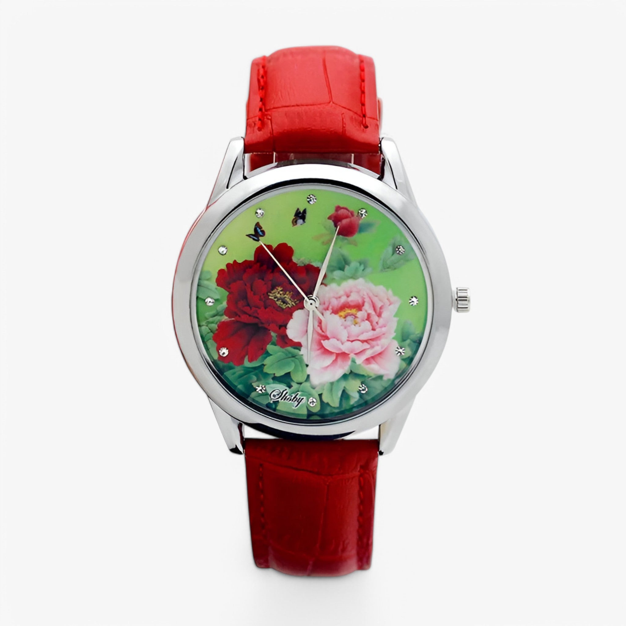 Kaia | Orologio da donna con cinturino in pelle e quadrante floreale elegante - rossa - female watch watch for women - Concept Palermo
