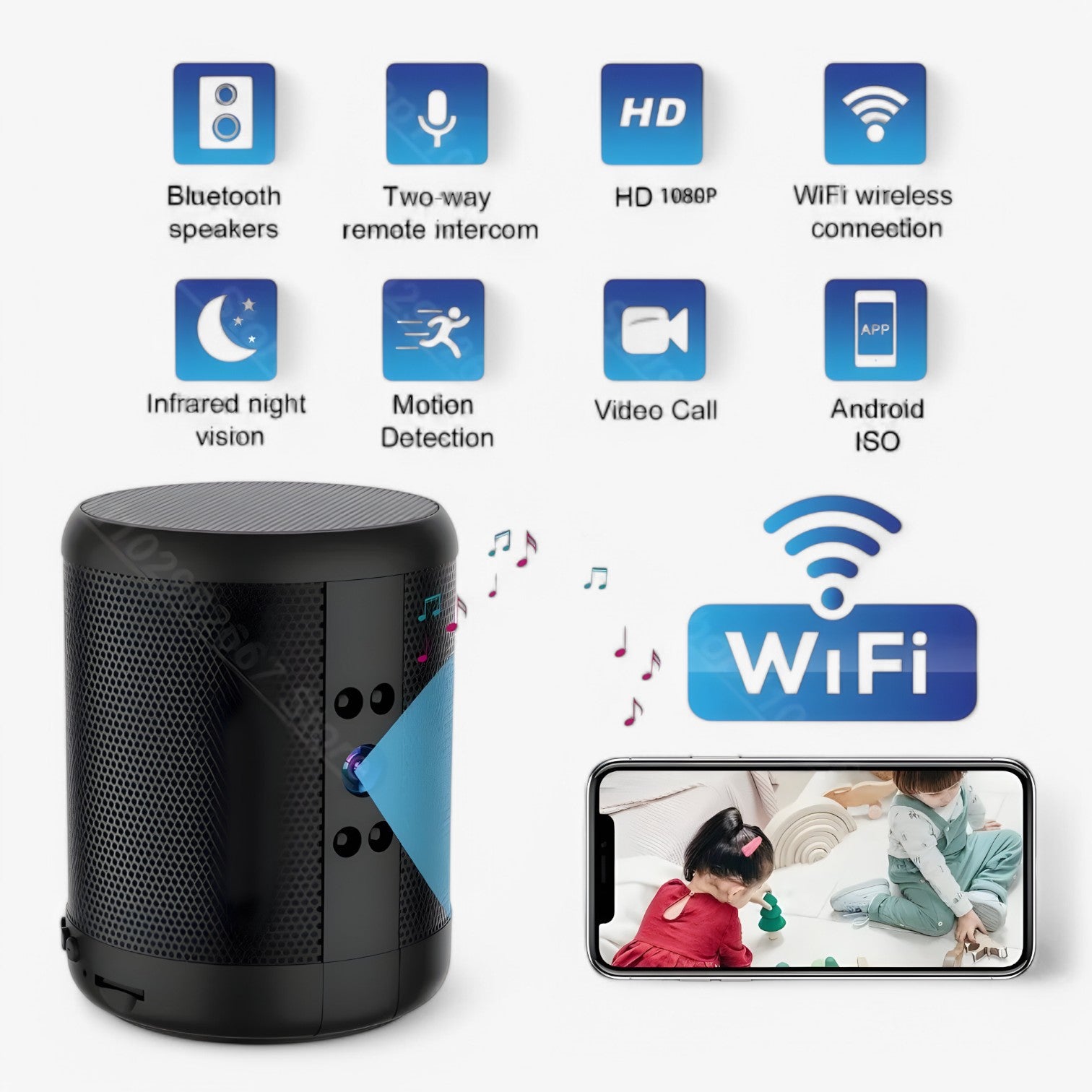Ezra | Mini Telecamera WiFi con Altoparlante Bluetooth e Visione Notturna - - camera gadget - Concept Palermo