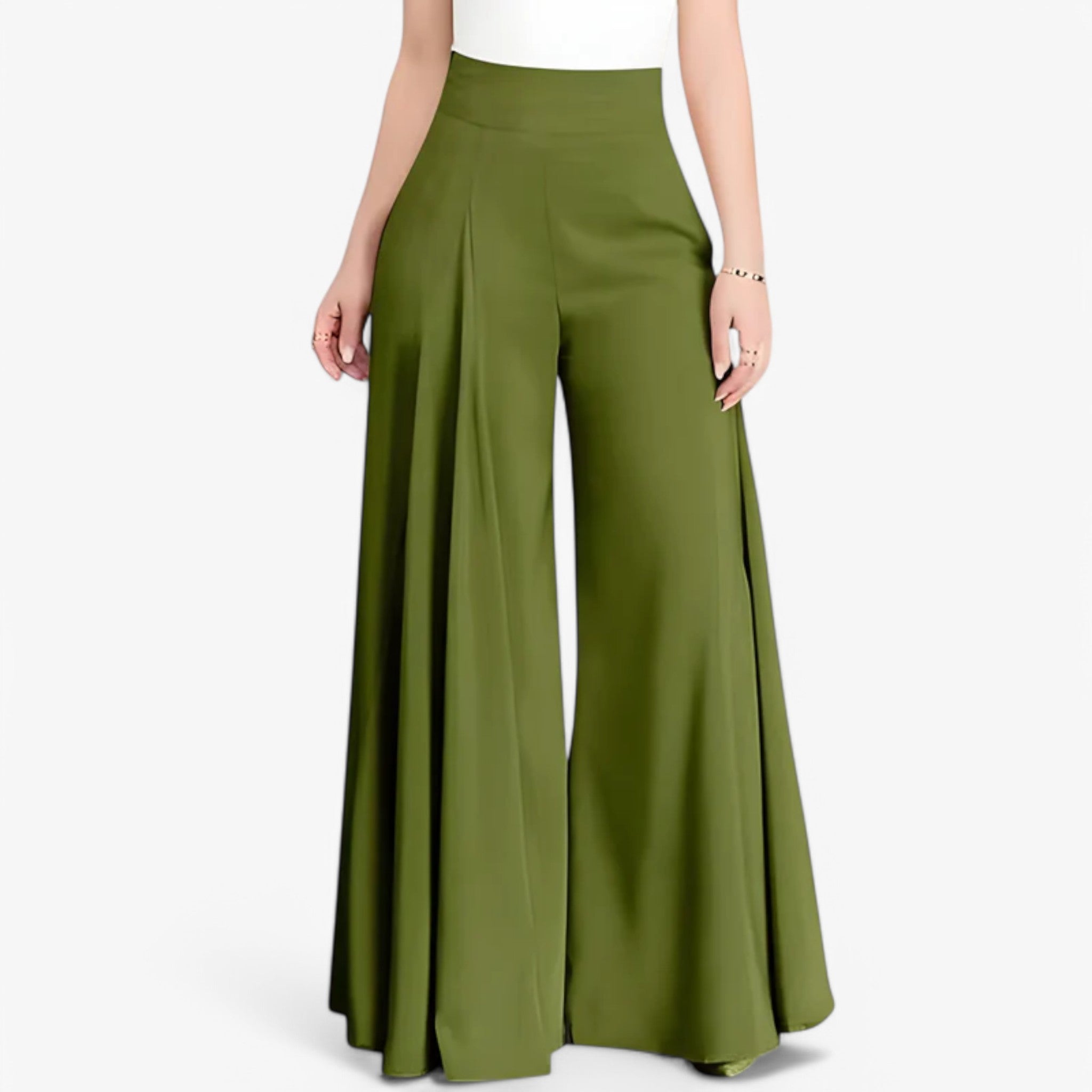 Anna | Pantaloni a gamba larga: eleganti e comodi - Oliva - - Concept Palermo