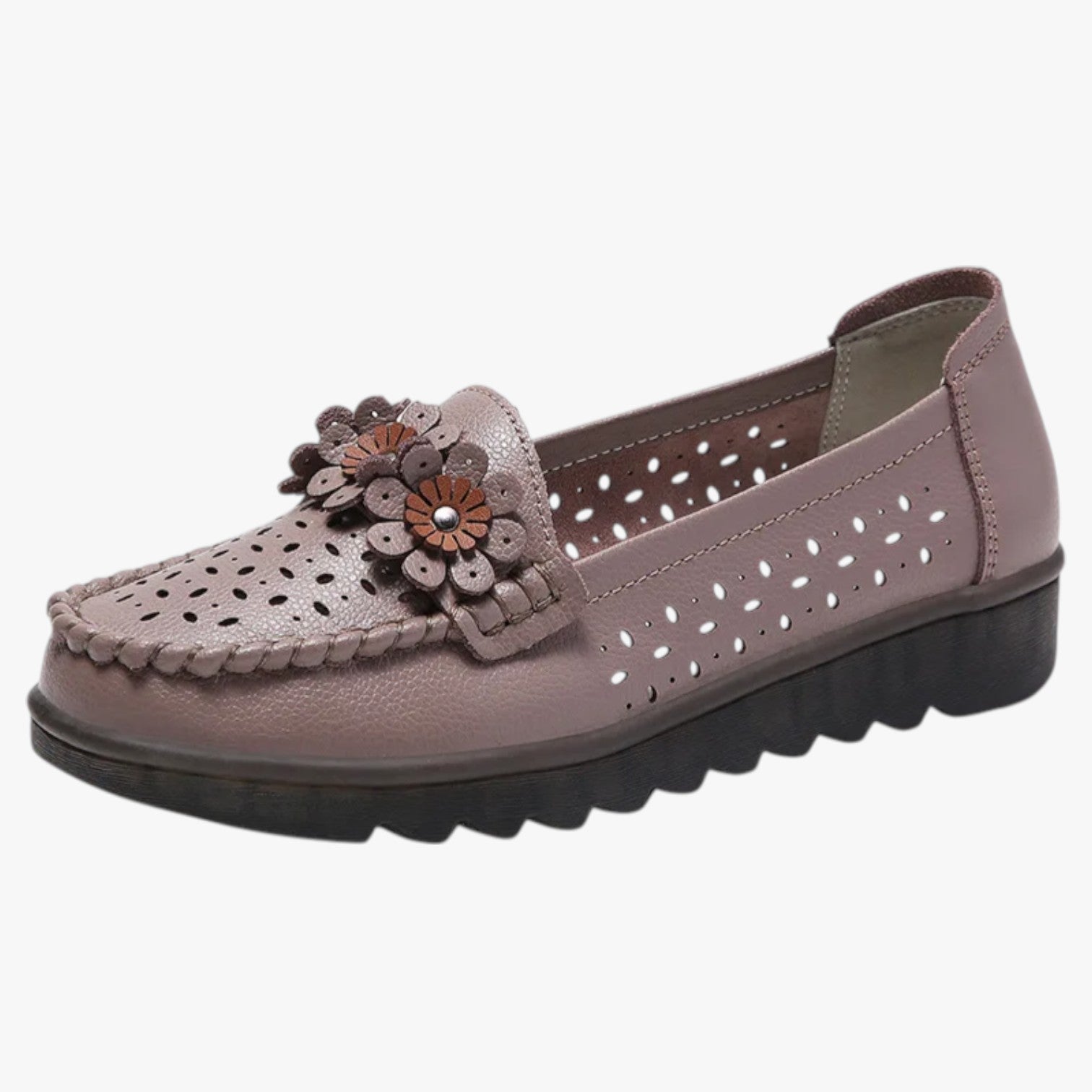 Annie | Mocassini estivi in pelle - Comodità e freschezza con eleganti dettagli floreali - marrone - shoes Shoes women summer shoes - Concept Palermo