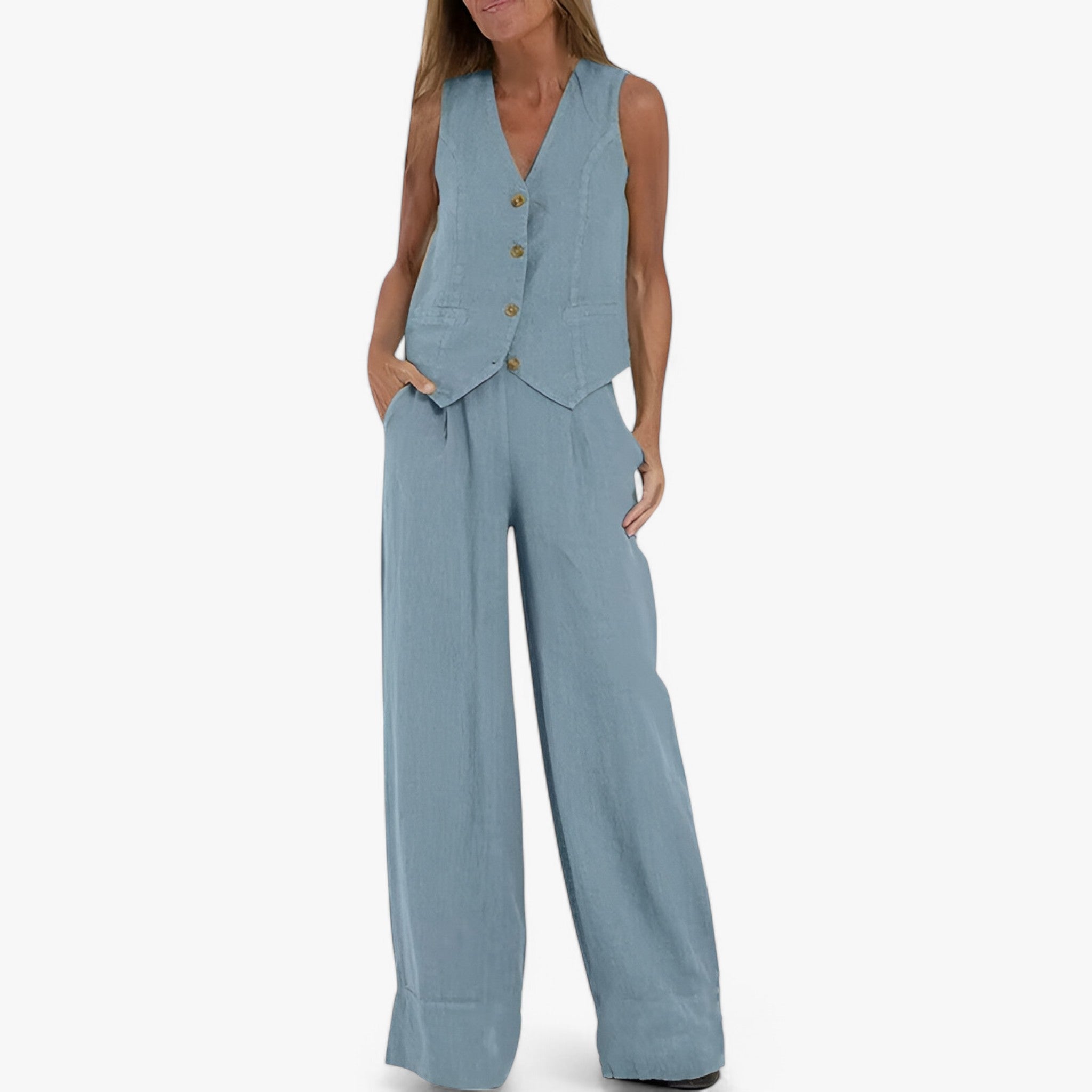 Lina | Gilet senza maniche (con pantaloni coordinati gratuiti) - Azzurro - - Concept Palermo