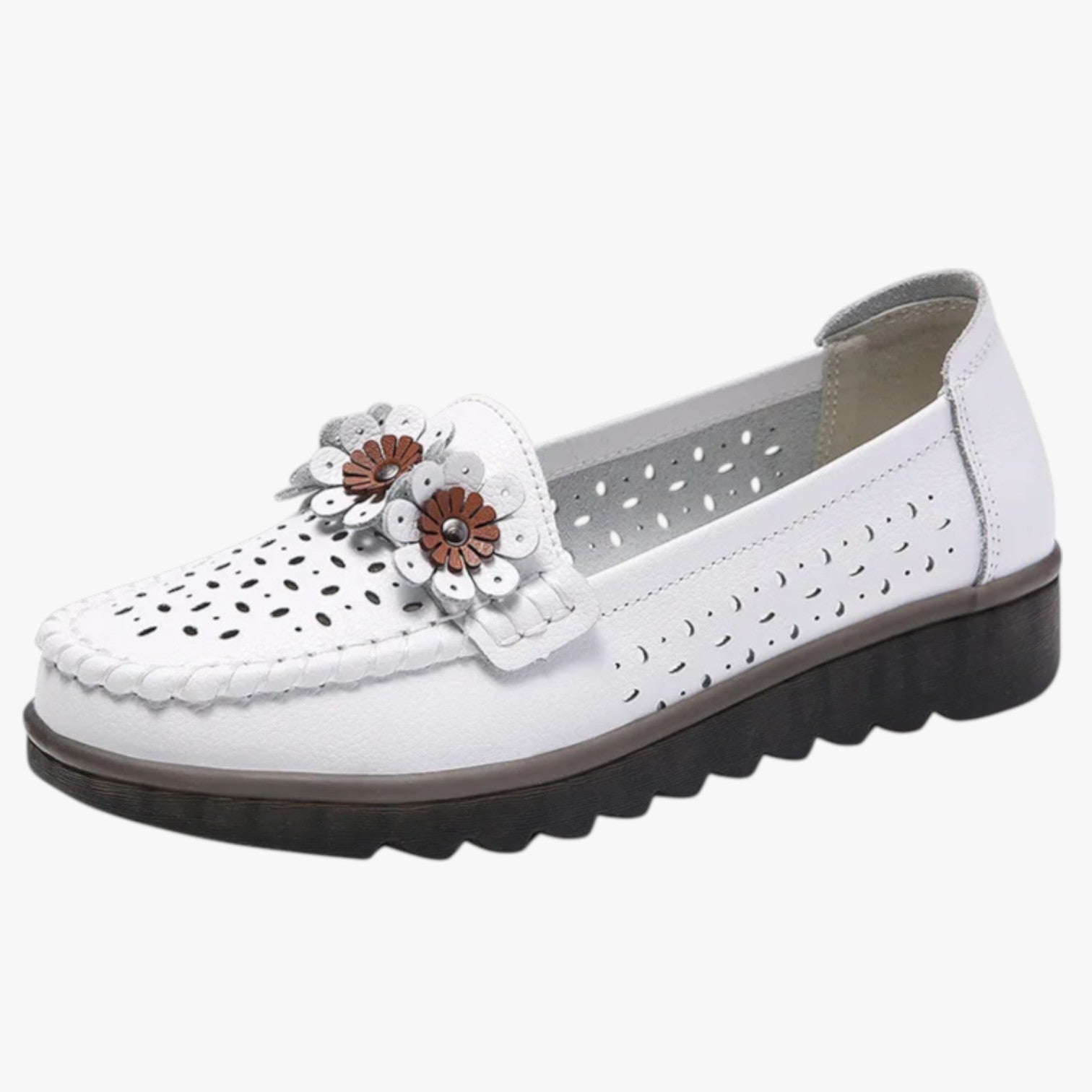 Annie | Mocassini estivi in pelle - Comodità e freschezza con eleganti dettagli floreali - bianco - shoes Shoes women summer shoes - Concept Palermo