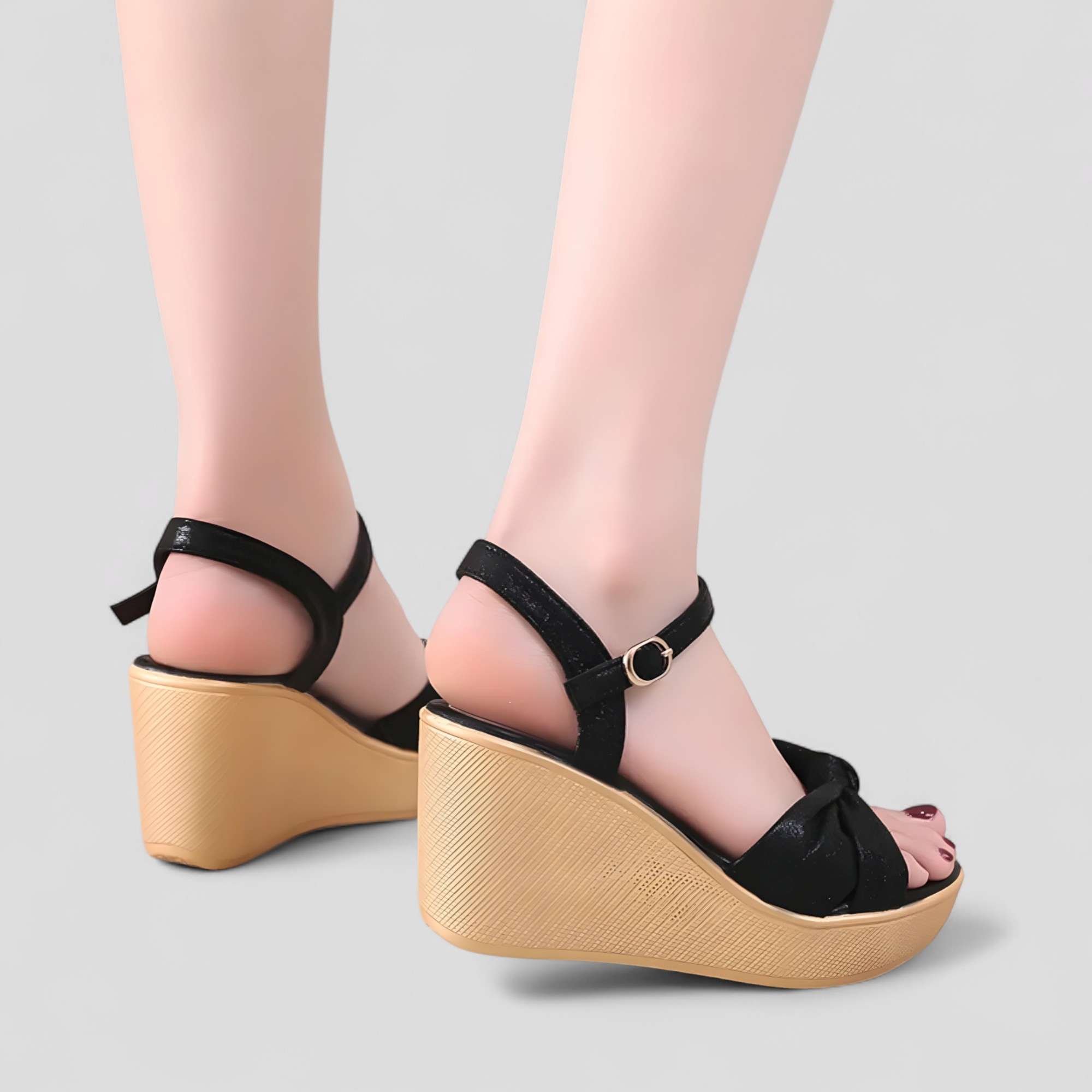 Ellen | Sandali plateau da donna con dettaglio a ginocchio e tacco a cono - - breathable sandals casual sandals elegant sandals fashion sandals must-have sandals walking sandals - Concept Palermo