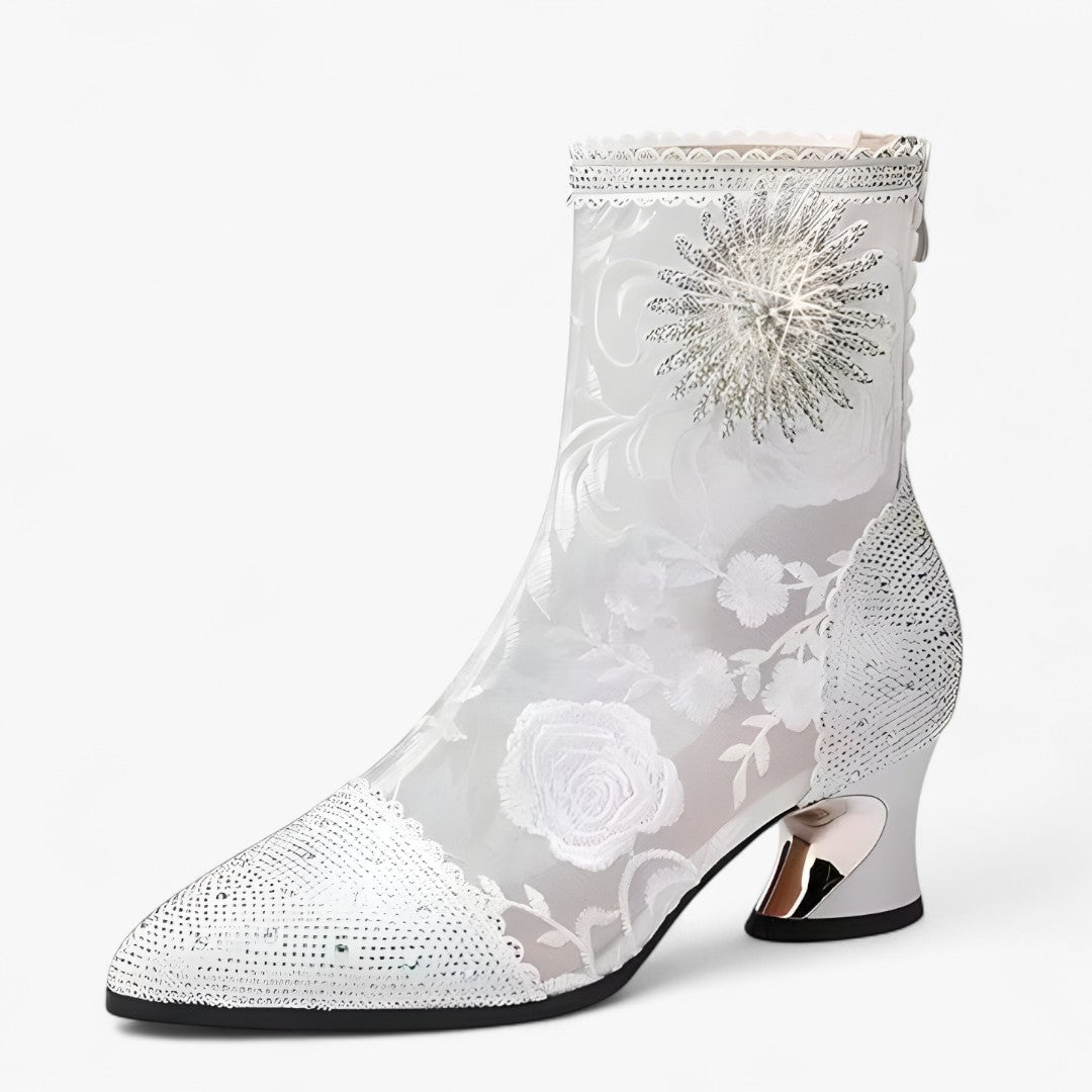 Carmen | Stivaletti a punta con cristalli e pizzo a rete - Bianca - BOOTS Boots & Shoes - Concept Palermo