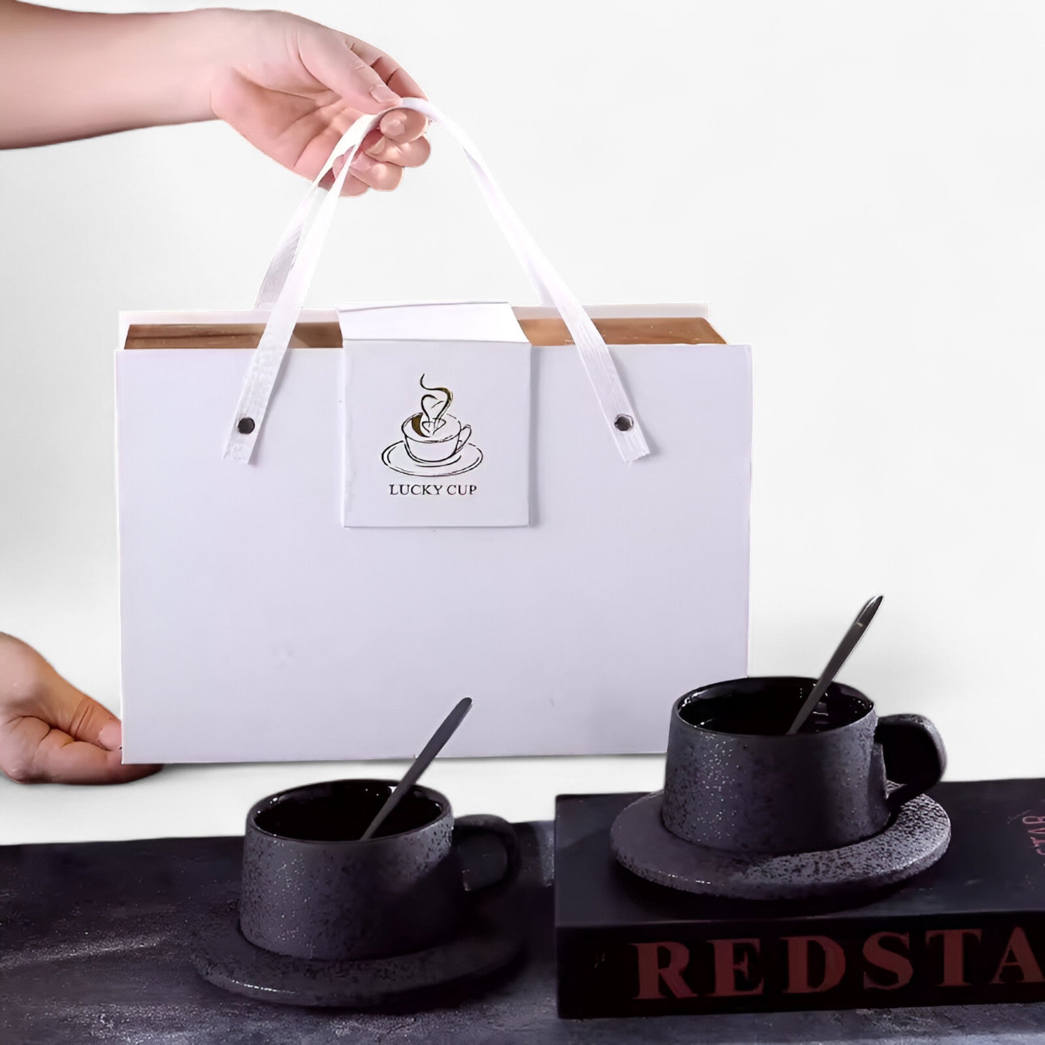 Luna | Set da caffè in ceramica satinata di lusso con piattino e cucchiaio - - - Concept Palermo