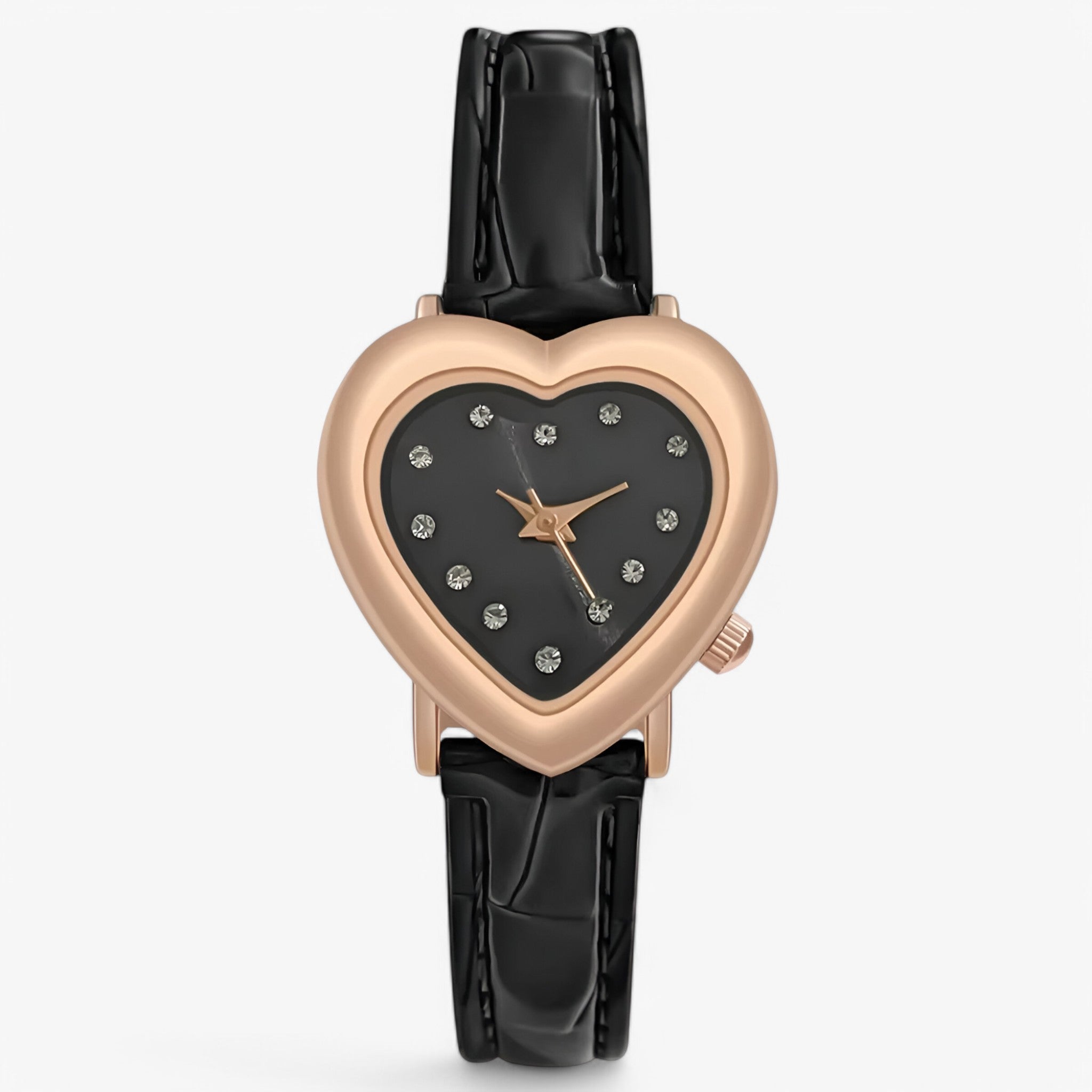 Kate | Elegante orologio in oro rosa con quadrante a cuore e cinturino in pelle - Nera - - Concept Palermo