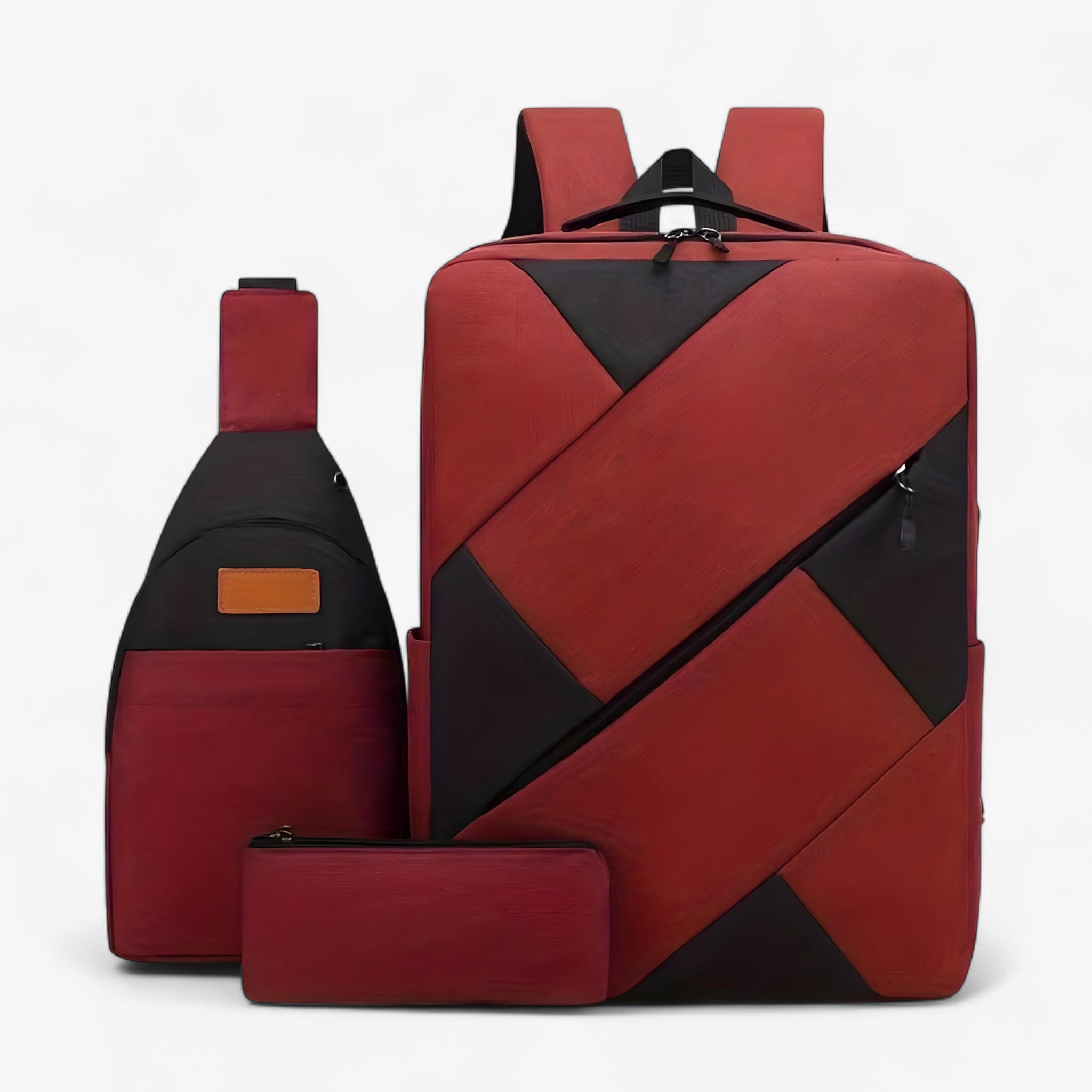 Evan | Set 3 in 1 con zaino e accessori coordinati - Rosso Borgogna - Backpack Backpacks - Concept Palermo