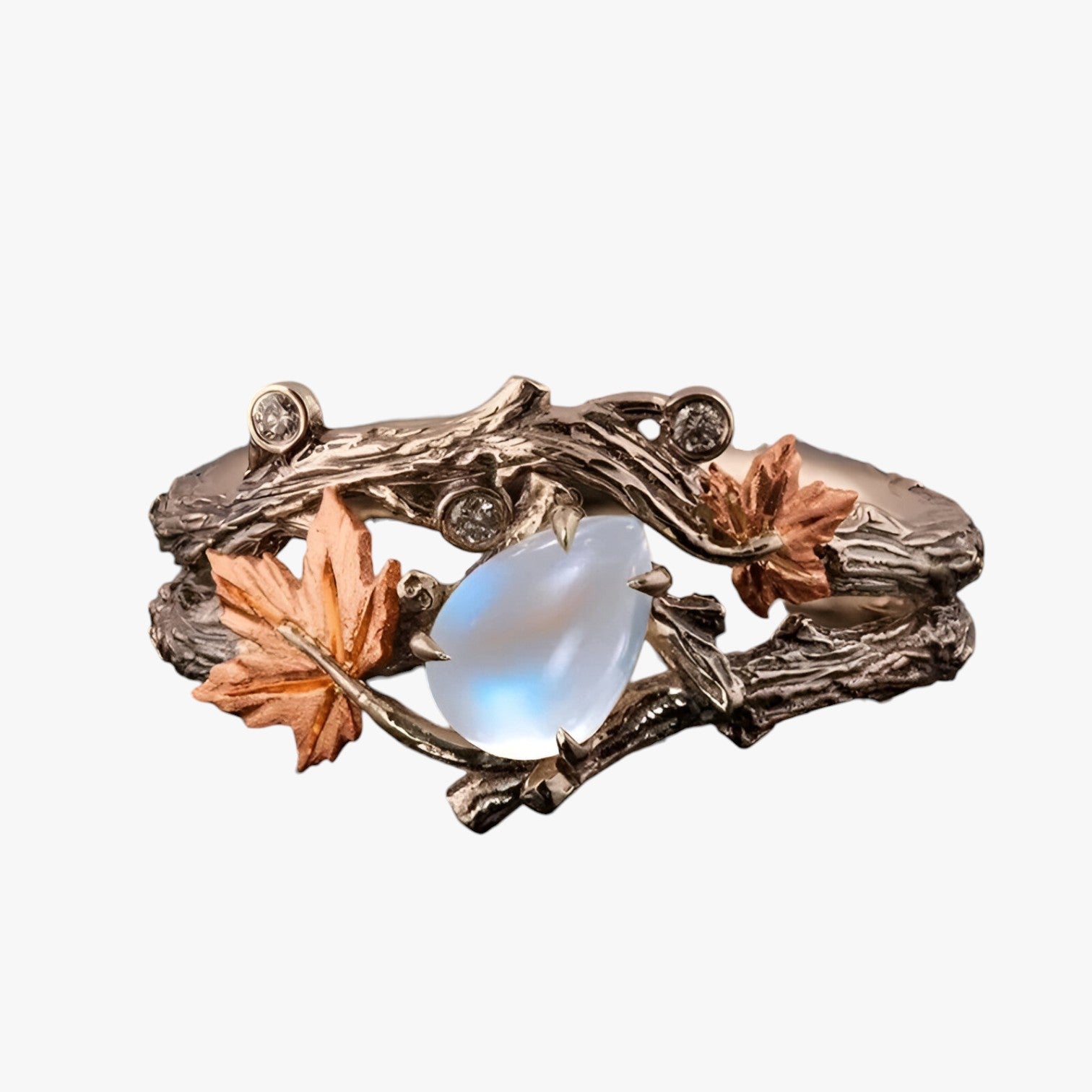 Kelsey | Anello in oro con foglia - Ciondolo senza tempo con scintillio di pietra di luna - - Rings womens ring - Concept Palermo