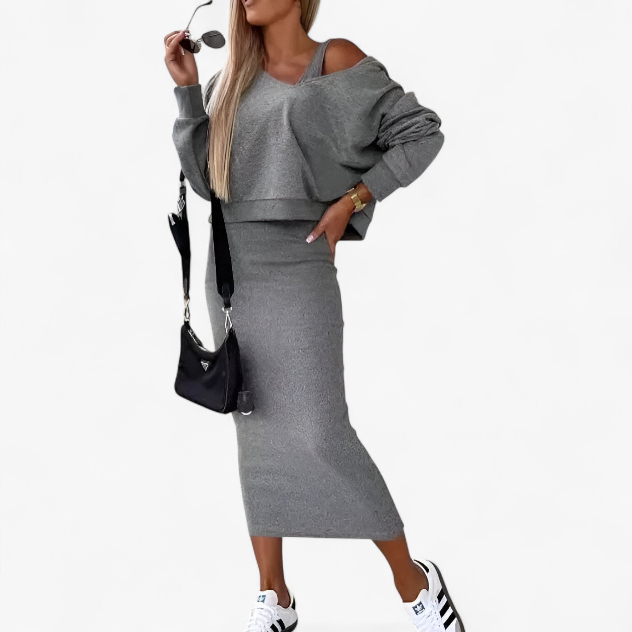 Lea | Set maglione e vestito – Comodo e sexy - Grigio scuro - - Concept Palermo