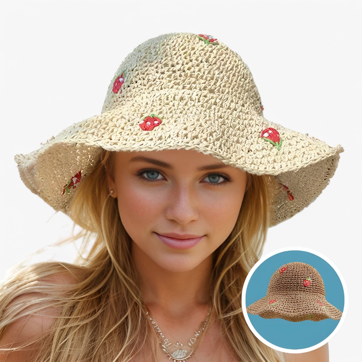 Kira | Cappello da sole fragola – Pieghevole, fatto a mano e di moda protettivo - - bucket hats Hat for girls summer hat Sun Hats women hat - Concept Palermo