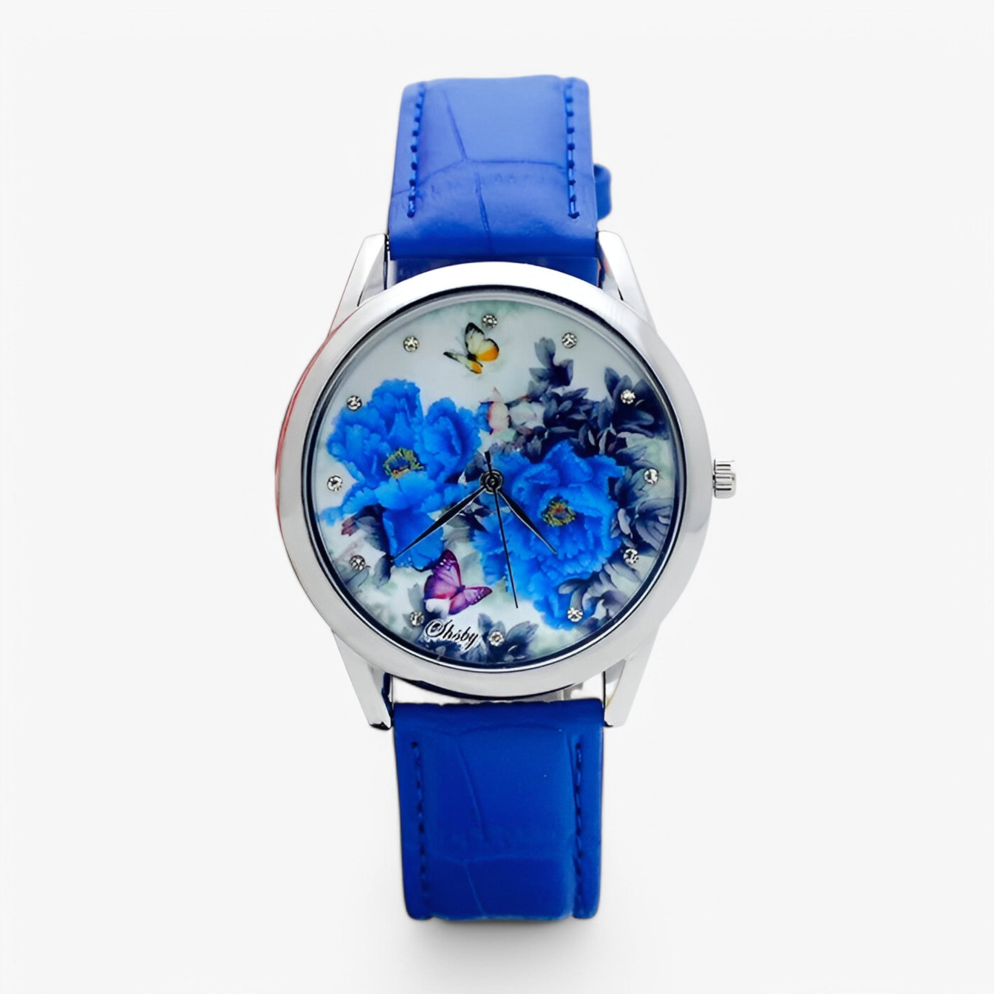 Kaia | Orologio da donna con cinturino in pelle e quadrante floreale elegante - blu - female watch watch for women - Concept Palermo