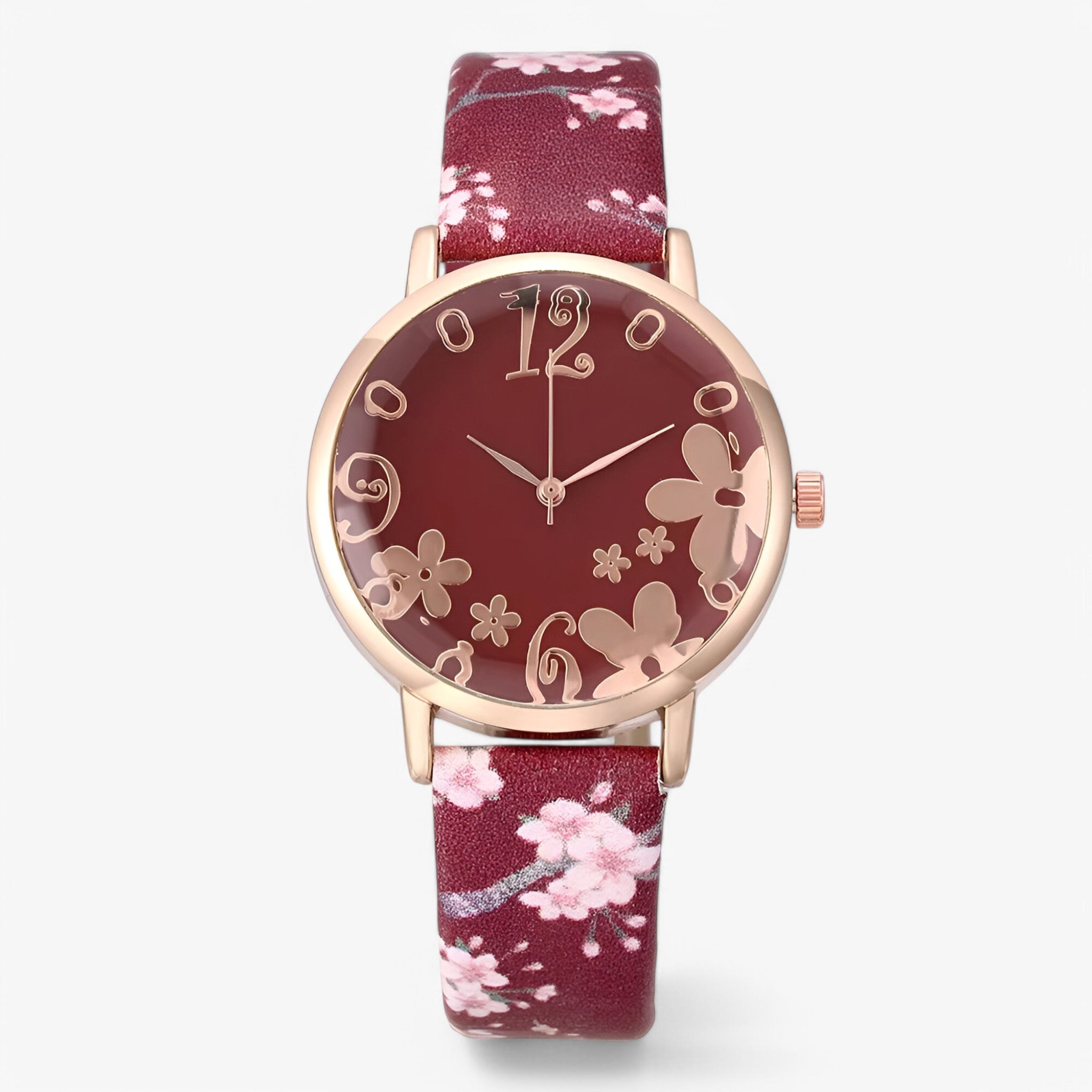 Kimberly | Orologio da donna in pelle con quadrante floreale e bracciale coordinato - Rossa - female watch watch for women - Concept Palermo